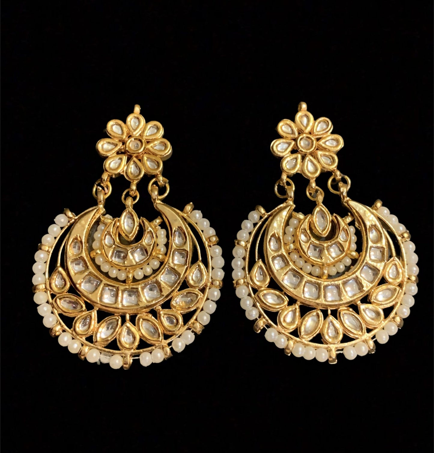 DER20 Ruhina Gold-Plated Kundan Chandbali Earrings (READY TO SHIP)