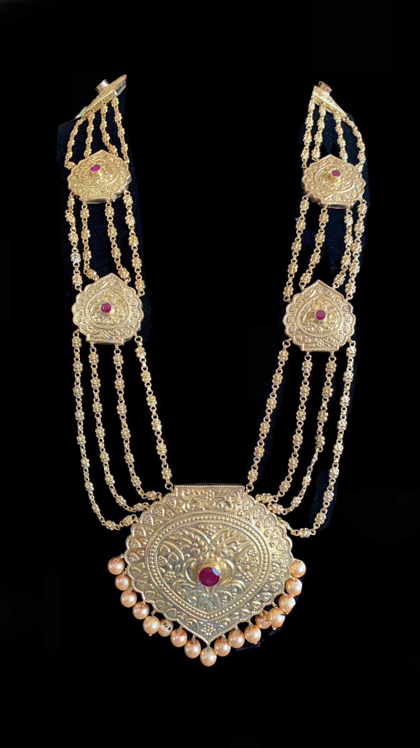 LN42 Chanda gold plated Rani haar with earrings tika ( READY TO SHIP)