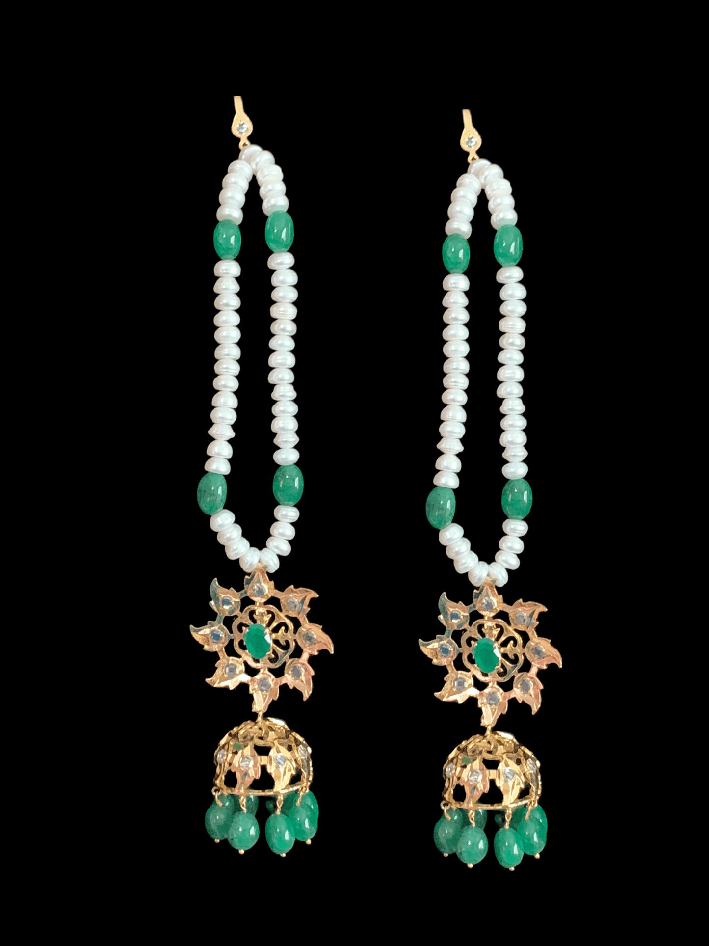 SAT36 Hyderabadi satlada in Fresh water pearls and emeralds (SHIPS IN 4 WEEKS )