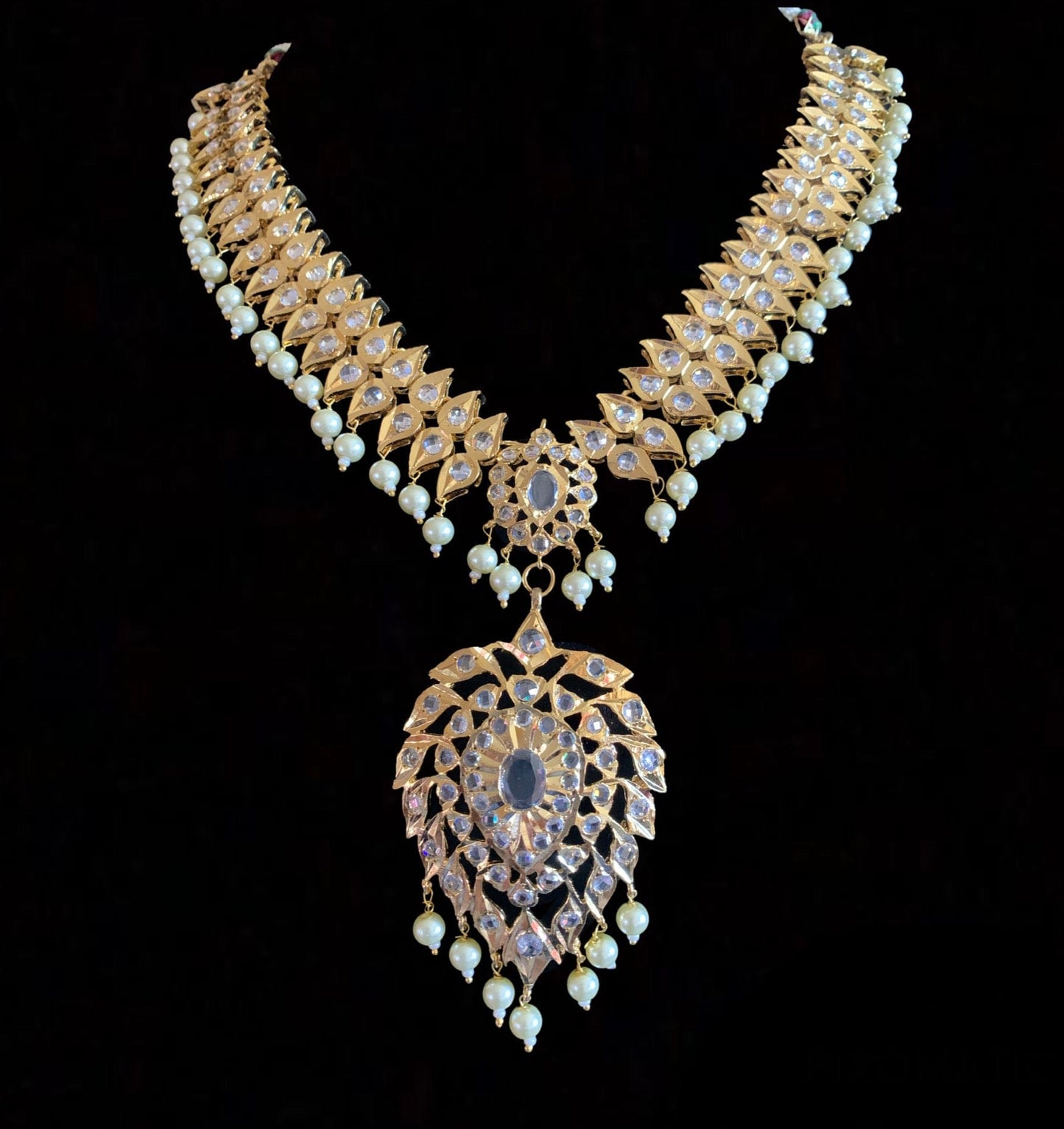 NS205 Ila nizami mango style bridal necklace with earrings in pearls (SHIPS IN 2 WEEKS )
