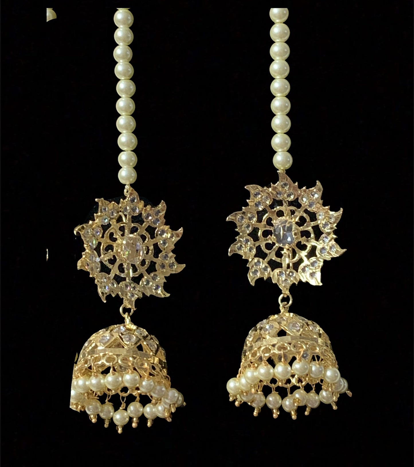 Zarnash gold plated ( off white ) long necklace with earrings (READY TO SHIP)