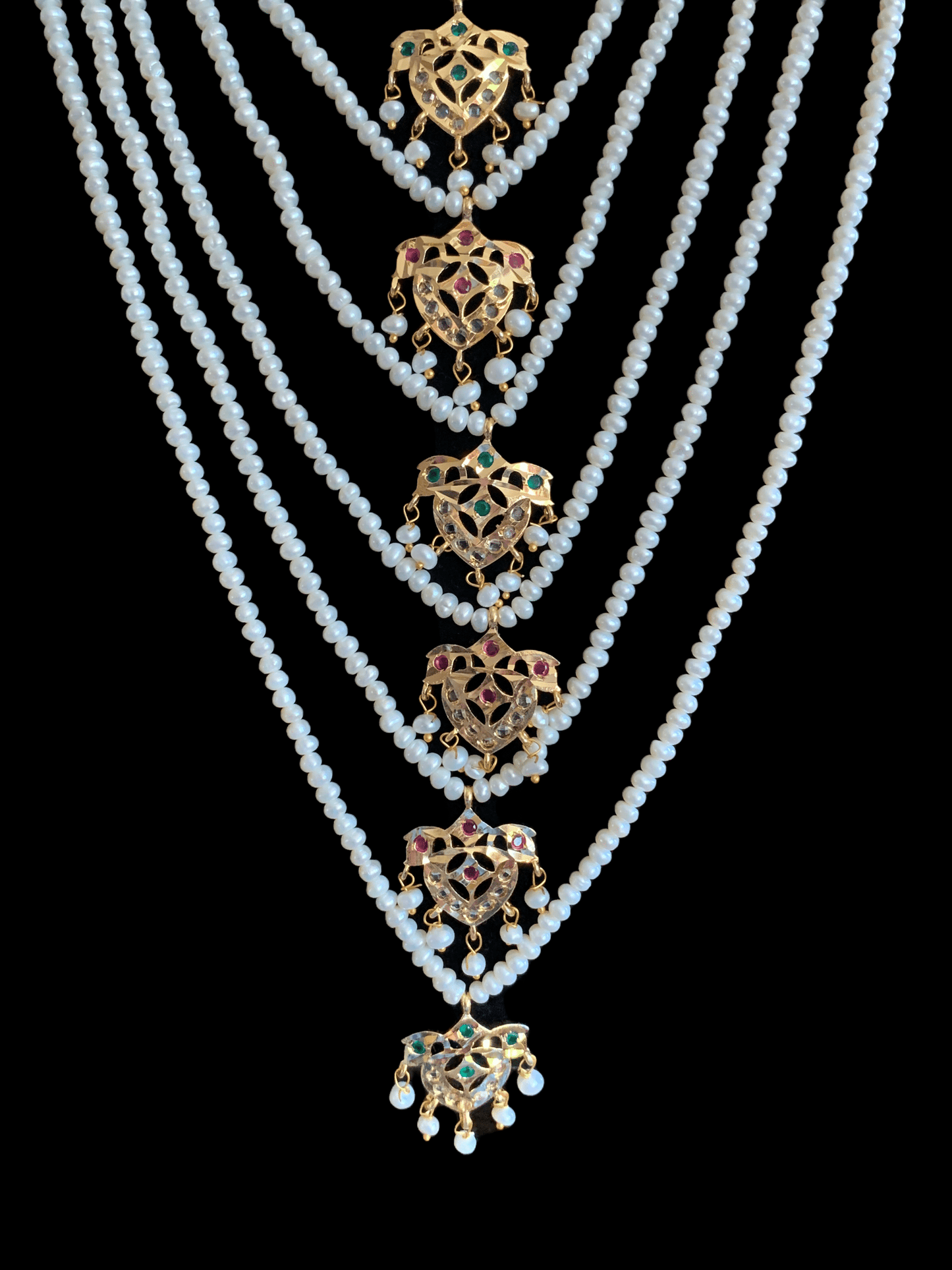 SAT10 Talia satlada in fresh water pearls - ruby emerald (SHIPS IN 4 WEEKS )