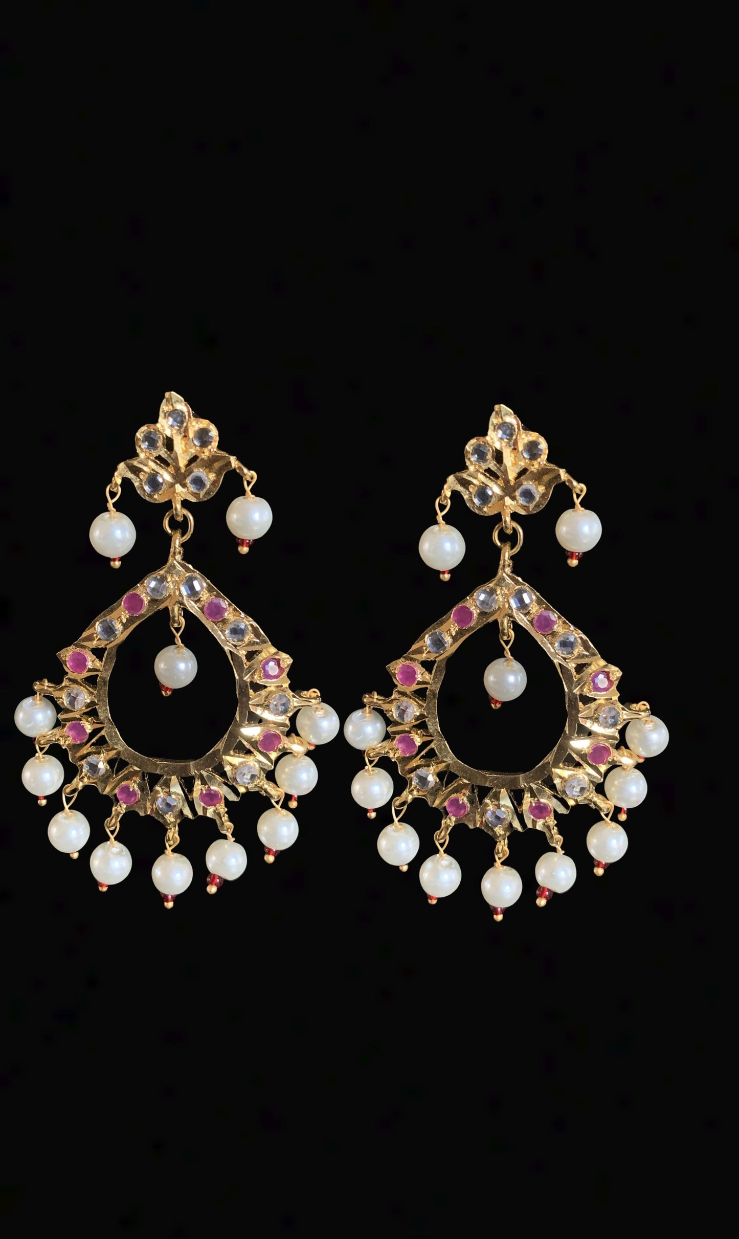 DER269 Maria chandbali in Ruby with pearls ( READY TO SHIP )