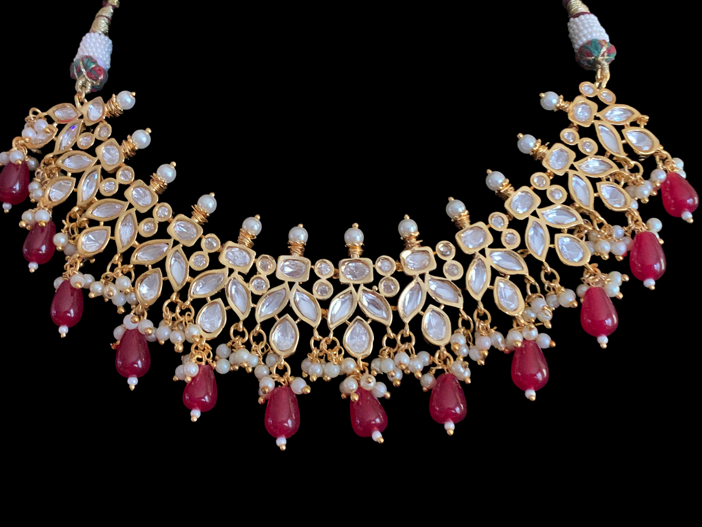 NS354 high quality polki necklace in pearls and ruby beads ( READY TO SHIP)