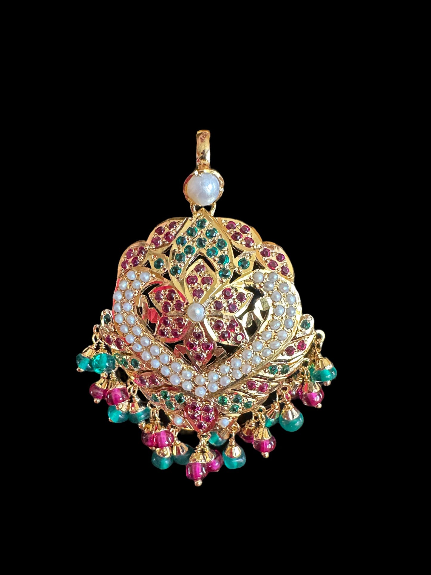 Ruby emerald gold plated silver pendant set ( READY TO SHIP )