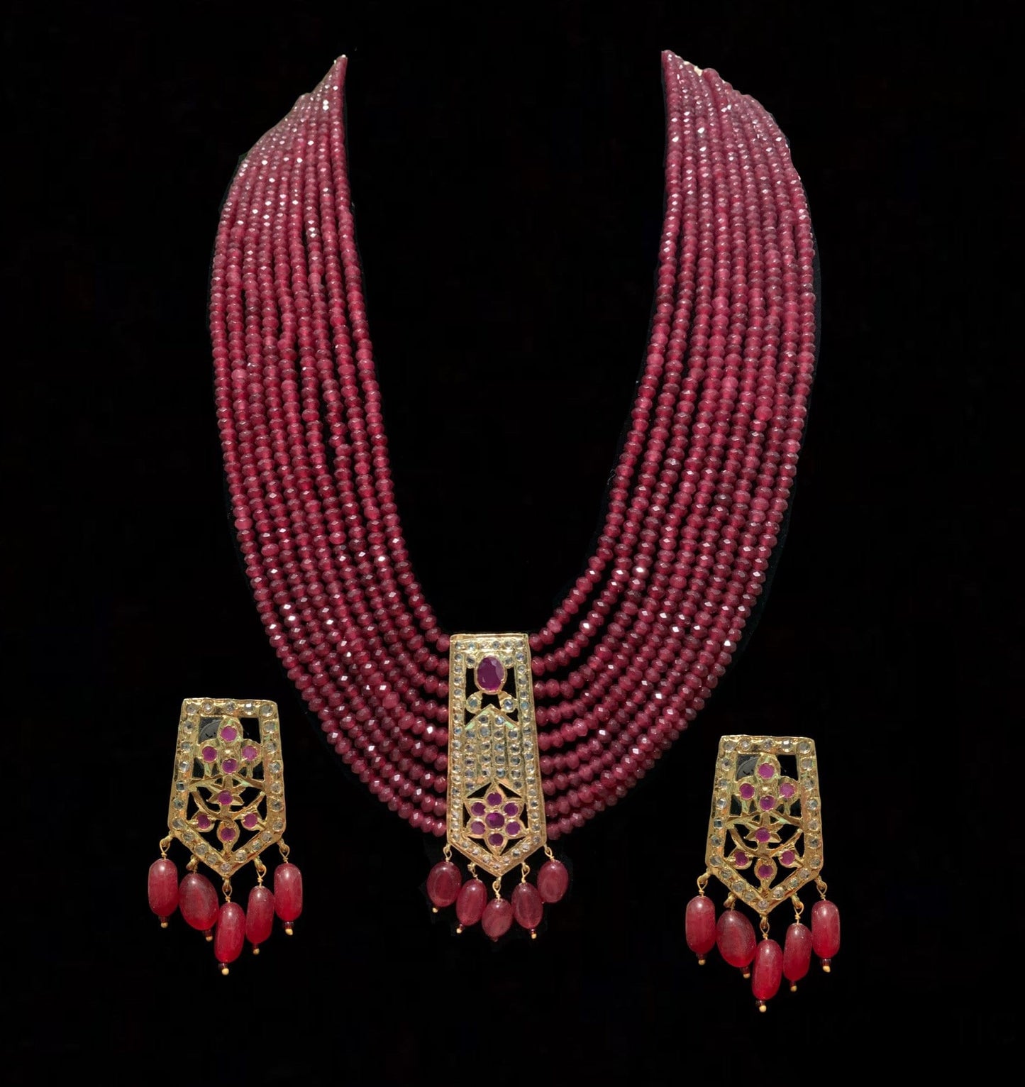 Indu long ruby beads haar (SHIPS IN 4 WEEKS )