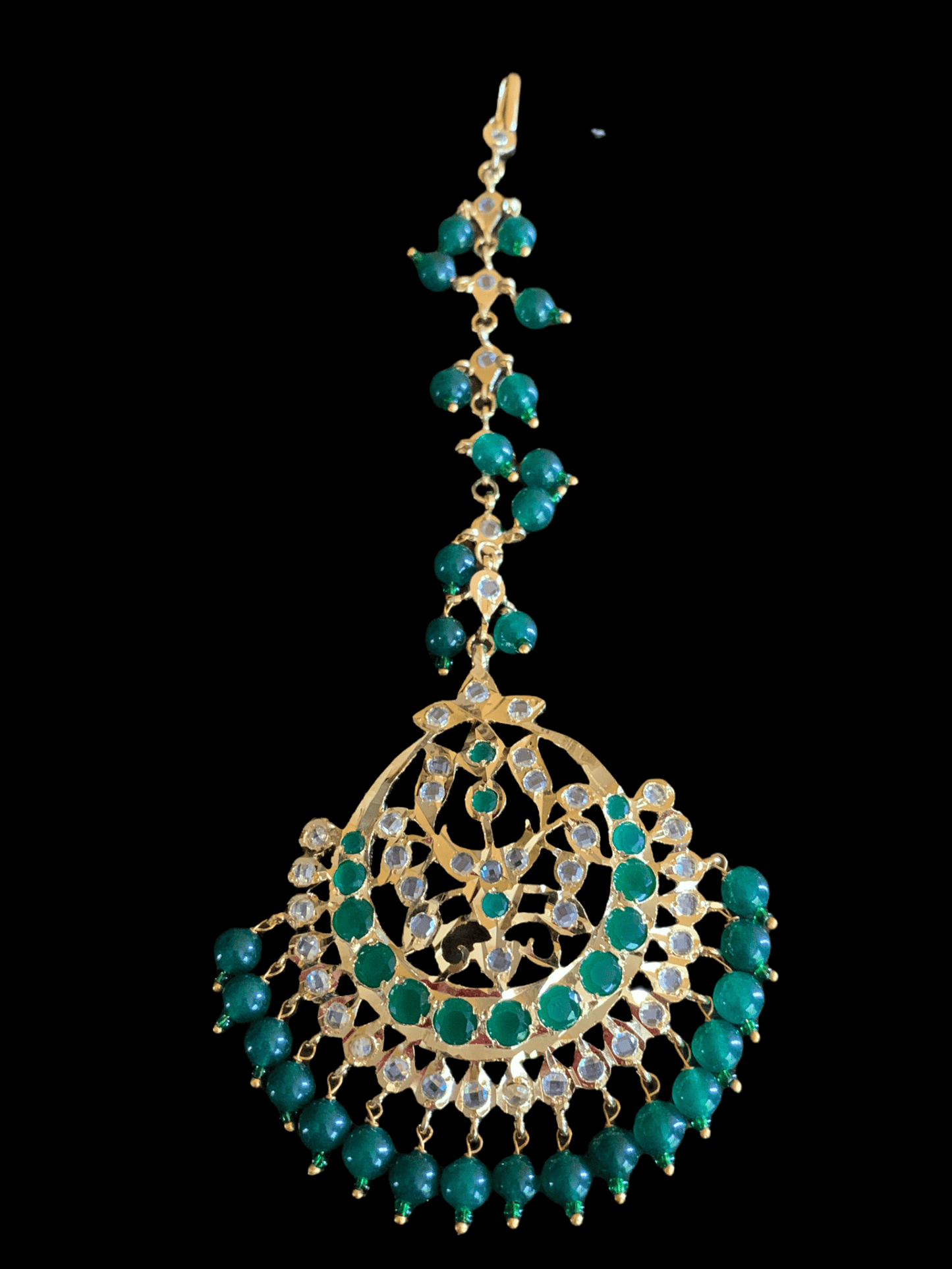 JTK14 Hira Jhoomar tika in green ( emeralds ) ( READY TO SHIP )