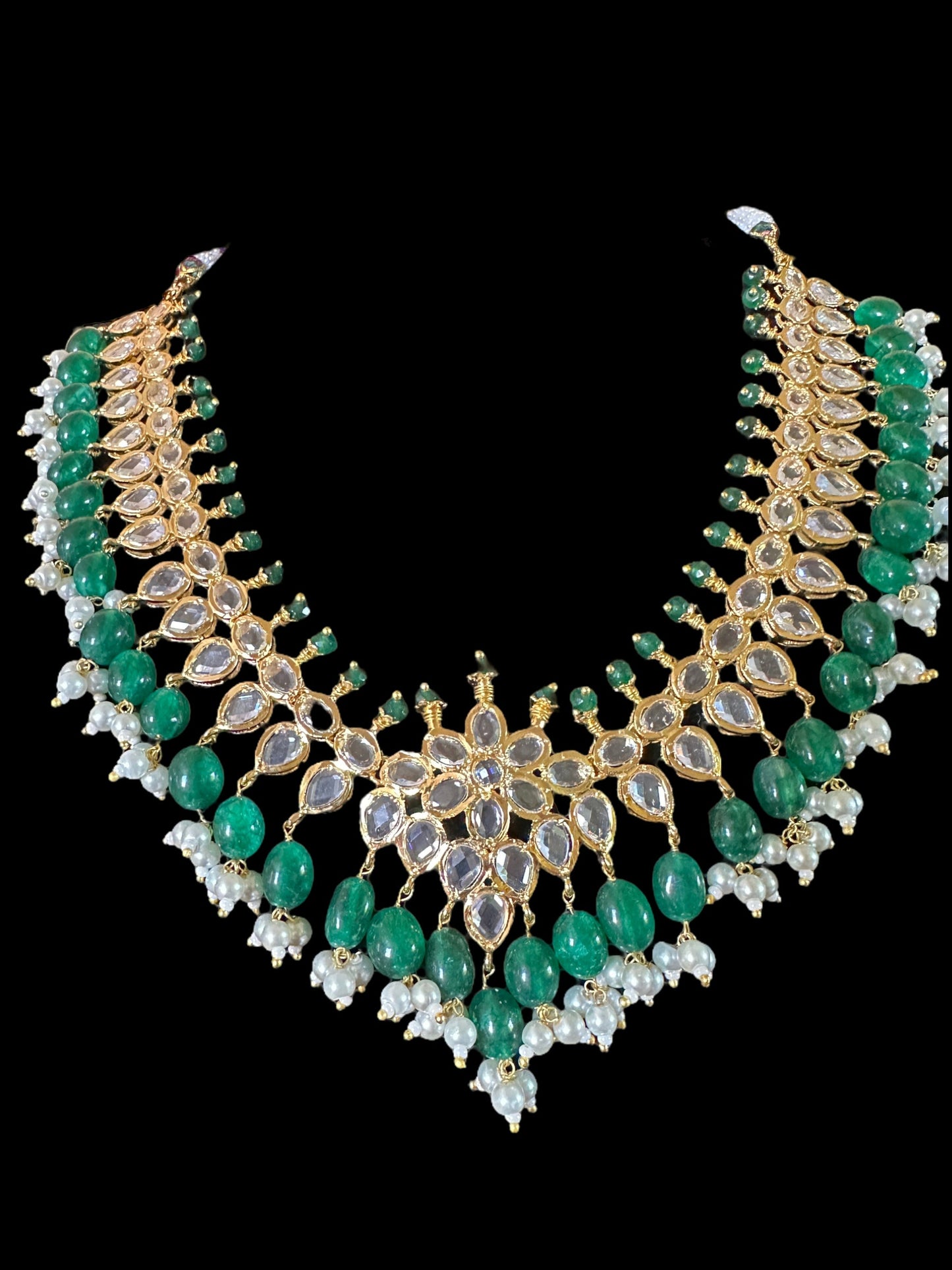 NS519 AMIRA hyderabadi necklace with earrings - emerald ( READY TO SHIP)