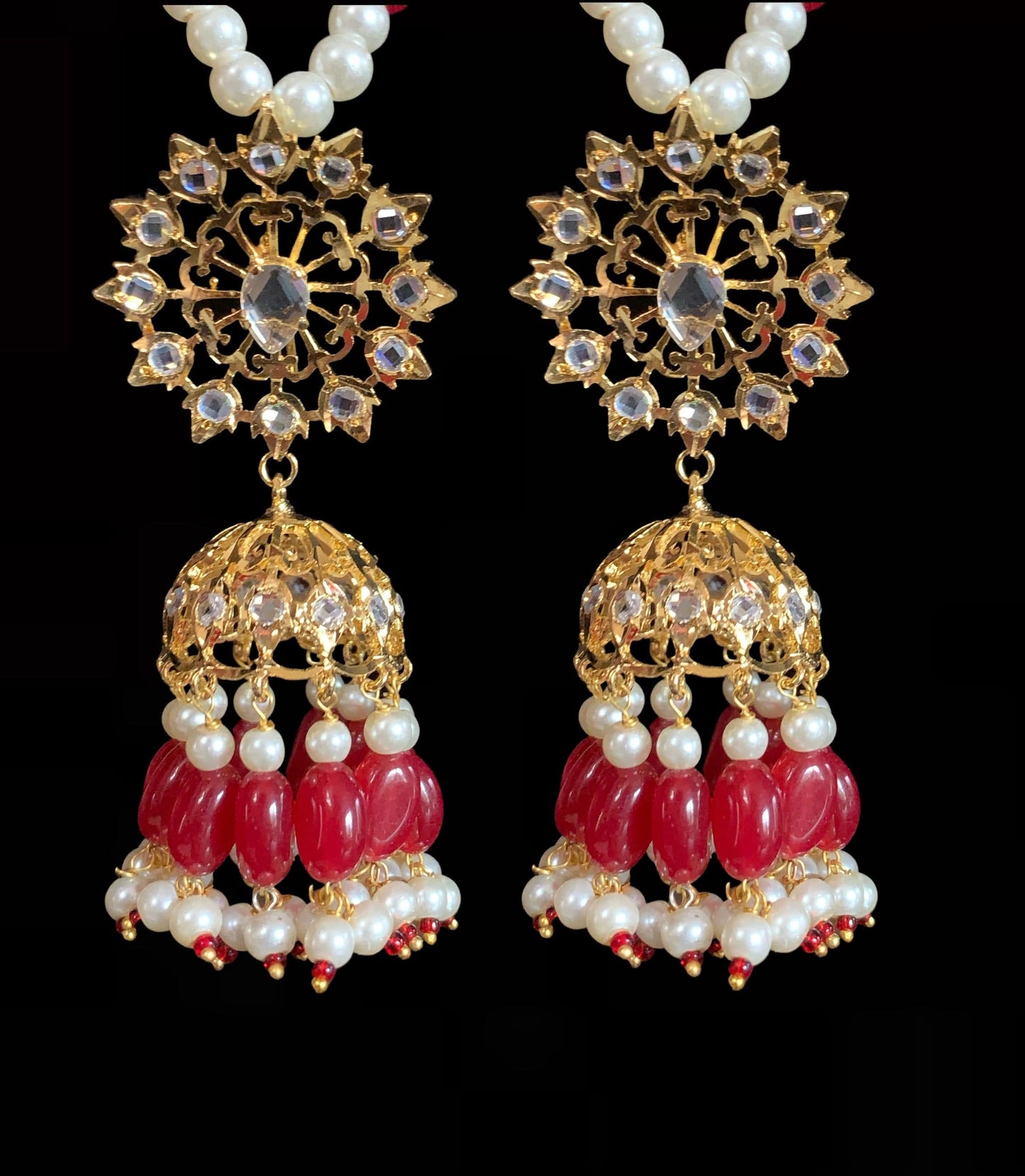 DER191 Karanphool jhumka - ruby ( READY TO SHIP)
