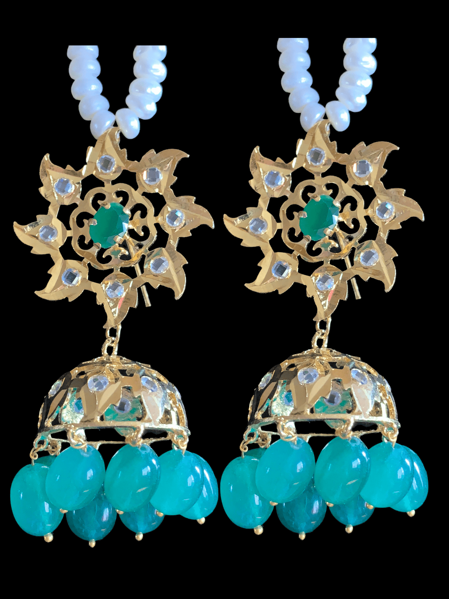 C21 Insia jadavi lacha in fresh water pearls with emerald beads (SHIPS IN 2 WEEKS )