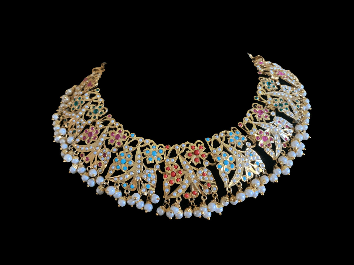 BR74 Nayaab pearl jadau necklace - navratan ( SHIPS IN 4 WEEKS )
