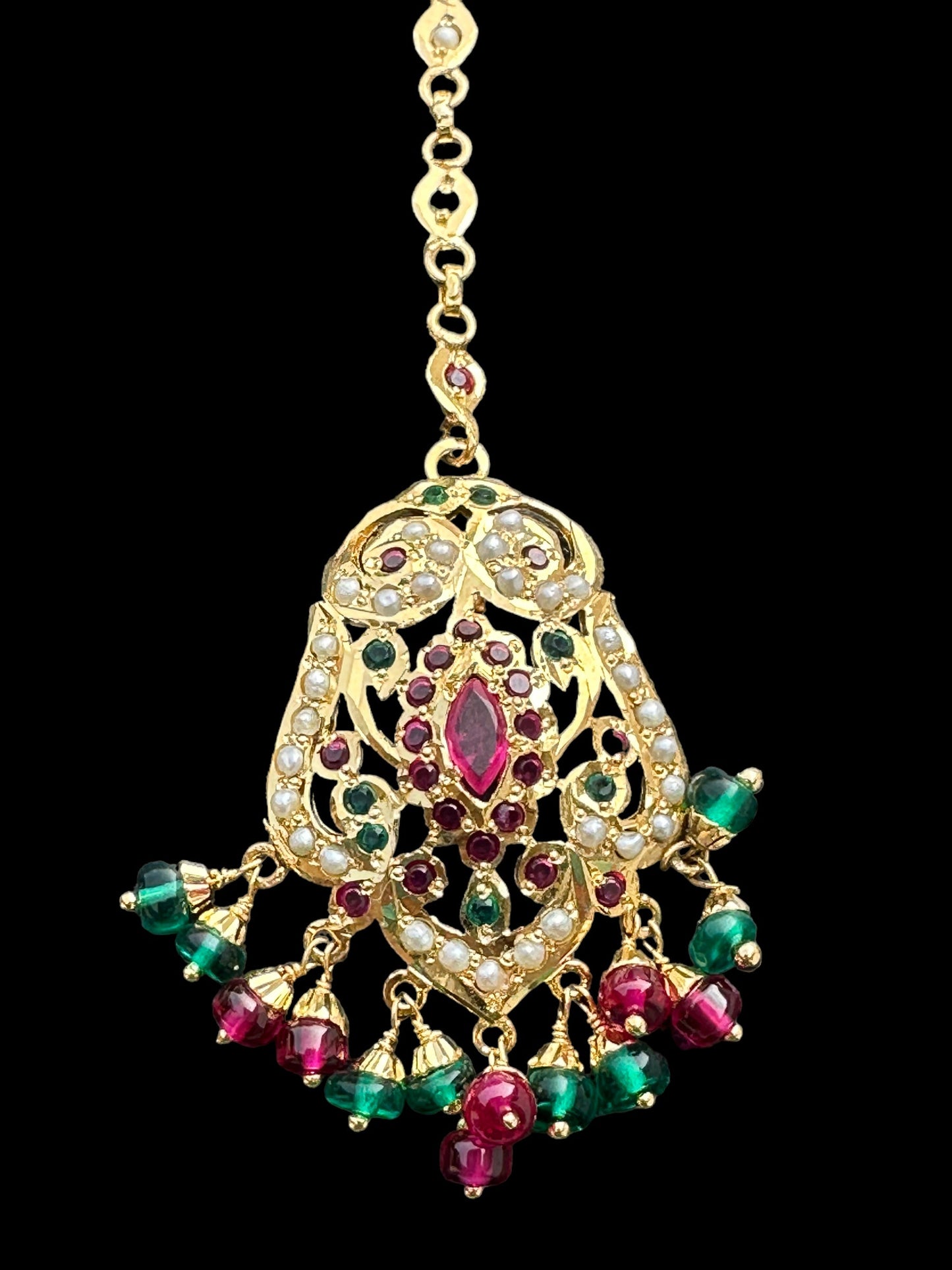 Gold plated silver tika in ruby emerald ( READY TO SHIP )