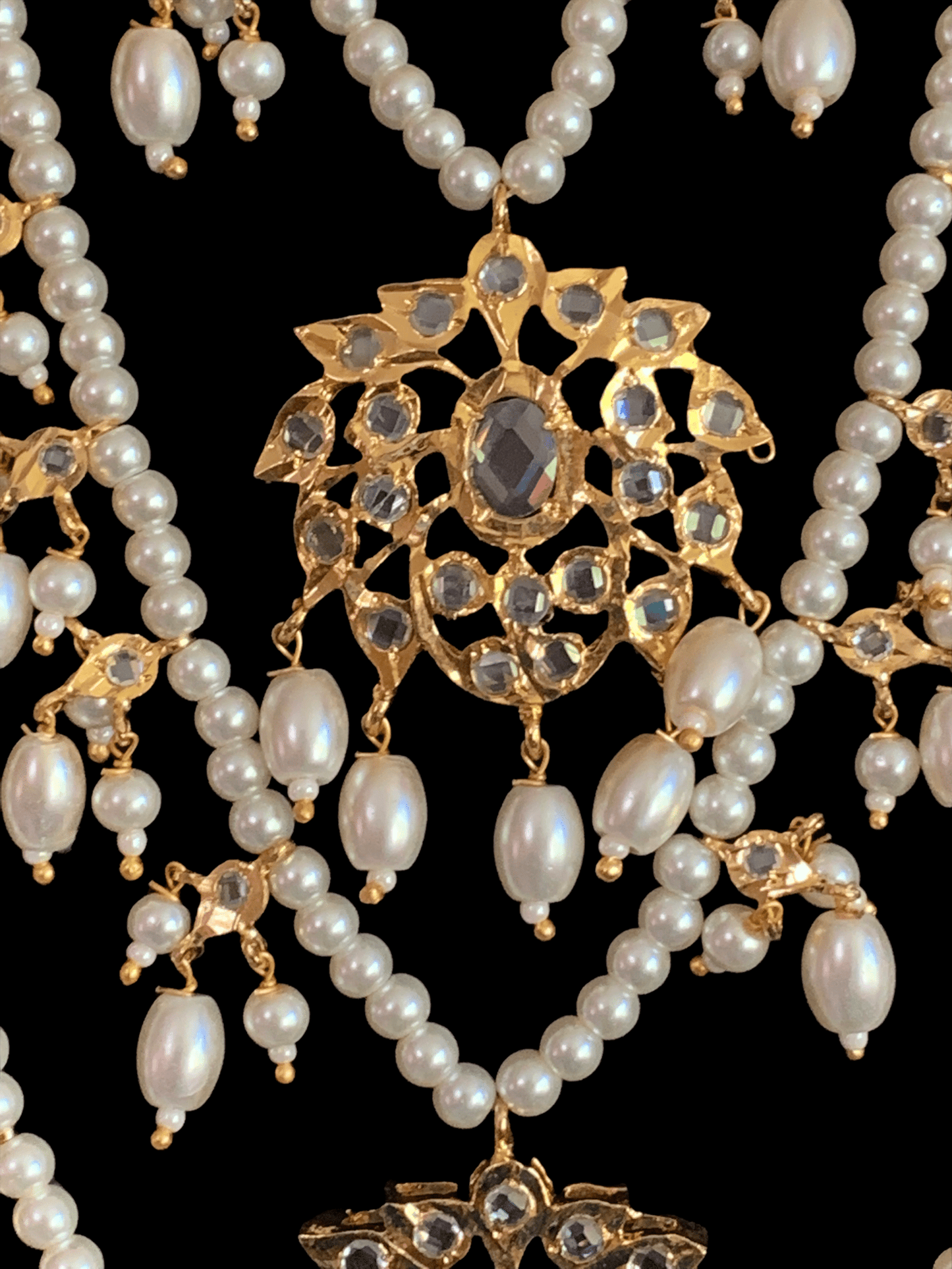 SAT37 Farmana three layer Hyderabadi necklace in pearls ( READY TO SHIP )