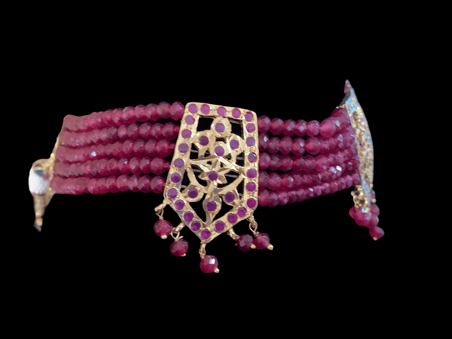 C102 Indu Hyderabadi Jadau choker with earrings In ruby beads ( SHIPS IN 3 WEEKS )