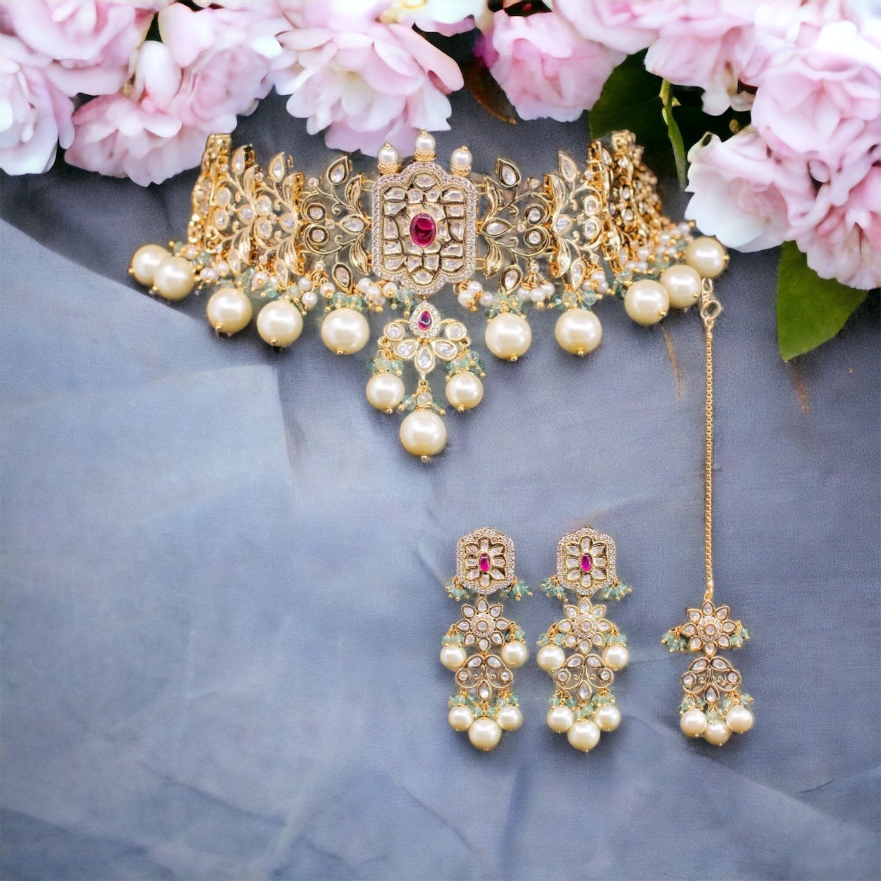 C96 Sidra choker set with tika ( SHIPS IN 3 WEEKS )
