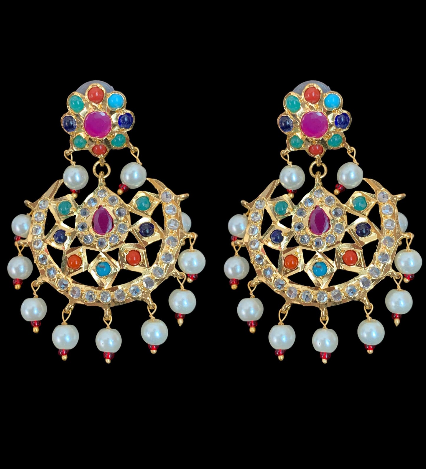 LN46 Ramia navratan rani haar with earrings( READY TO SHIP )