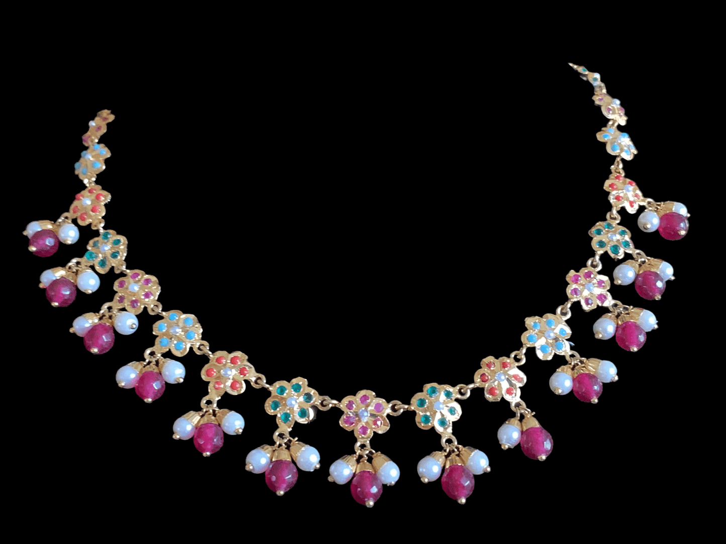 NS328 Alea punjabi Jadau necklace set - navratan (SHIPS IN 4 WEEKS )