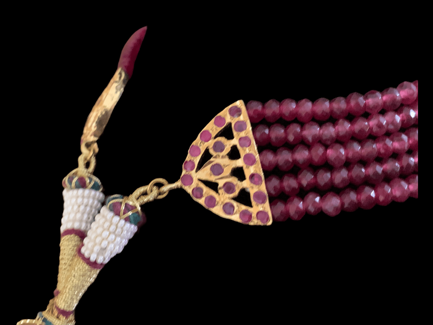 C102 Indu Hyderabadi Jadau choker with earrings In ruby beads ( SHIPS IN 3 WEEKS )