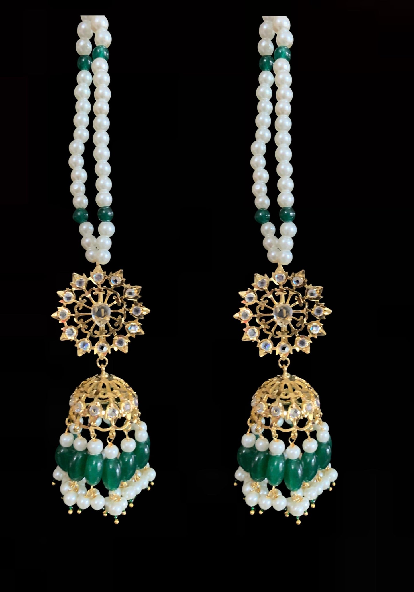 DER192 Karanphool jhumka - green ( SHIPS IN 4 WEEKS )