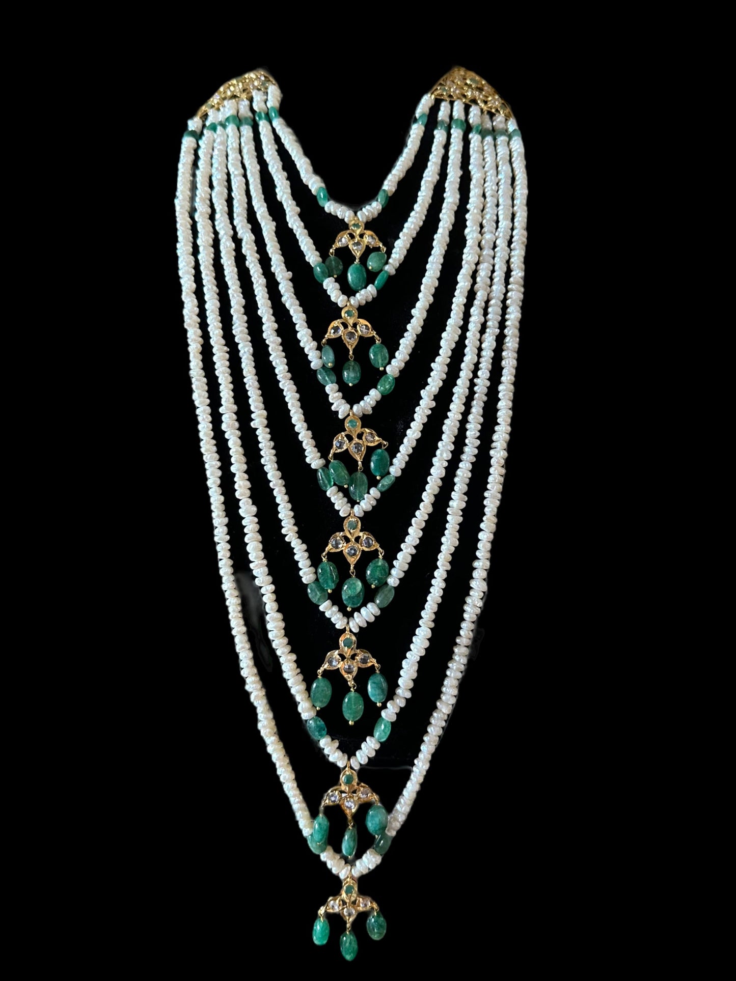 SAT81 Hyderabadi satlada in emerald beads and fresh water pearls (SHIPS IN 2 WEEKS )