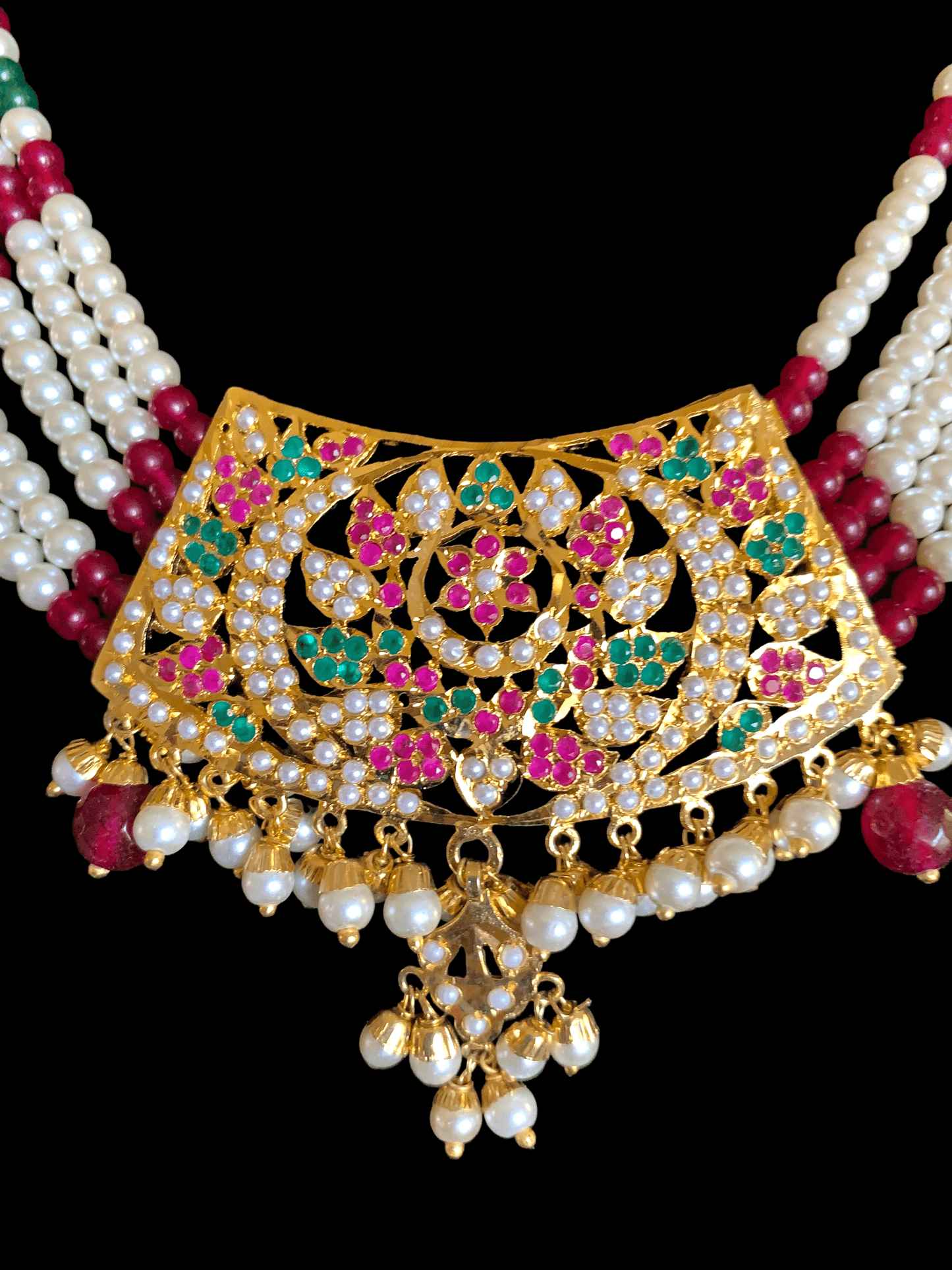 NS326 Ava short necklace set in ruby emerald ( SHIPS IN 4 WEEKS )
