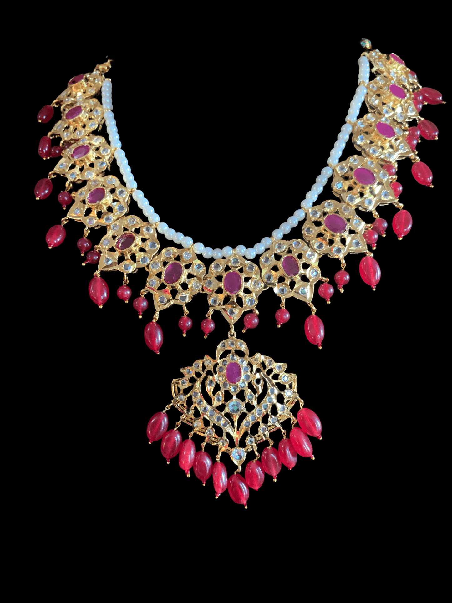 NS24 Anchal necklace set in red / ruby (READY TO SHIP)