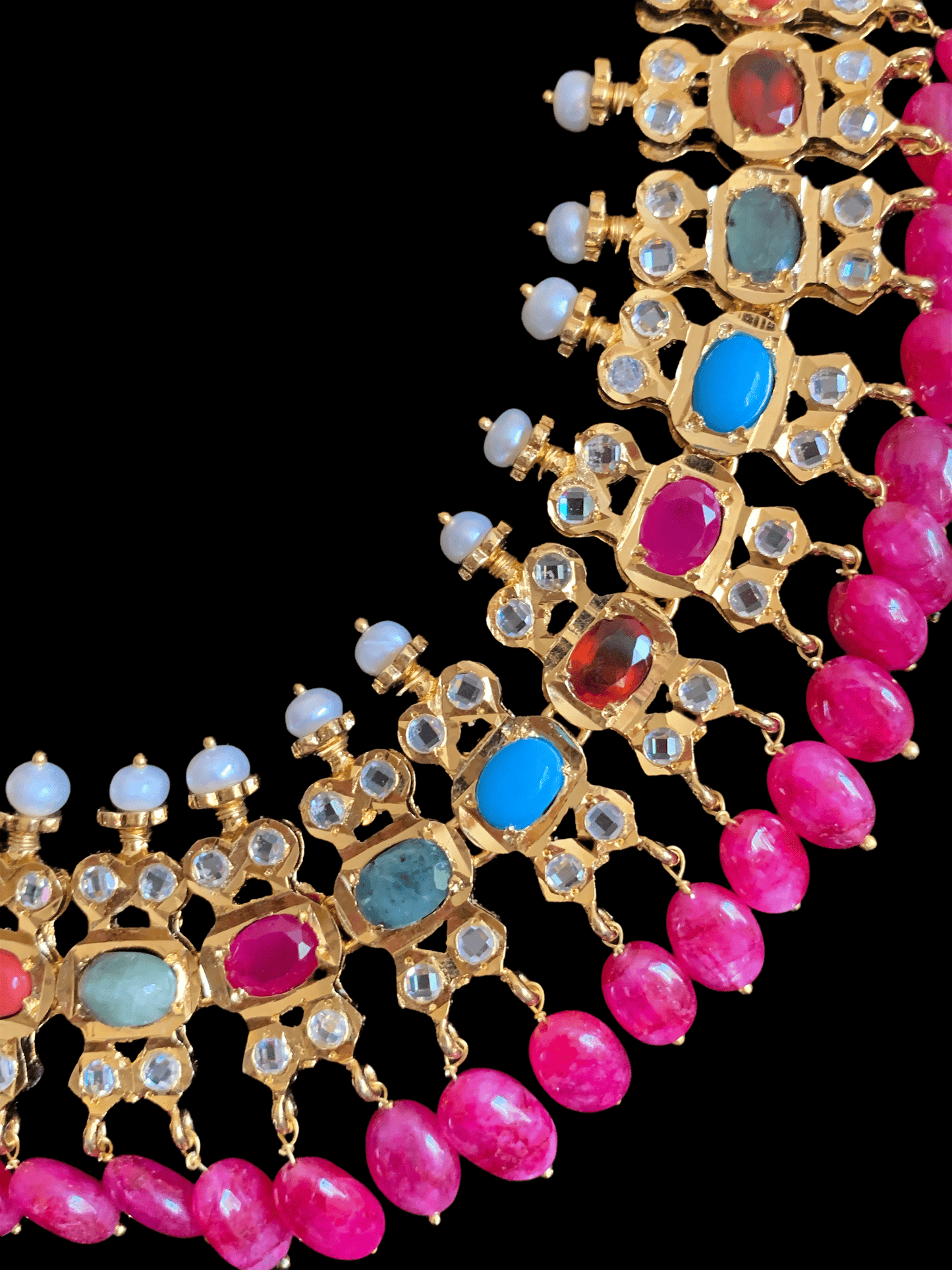 BR17 Aleezay fresh water pearls and navratan set( READY TO SHIP )