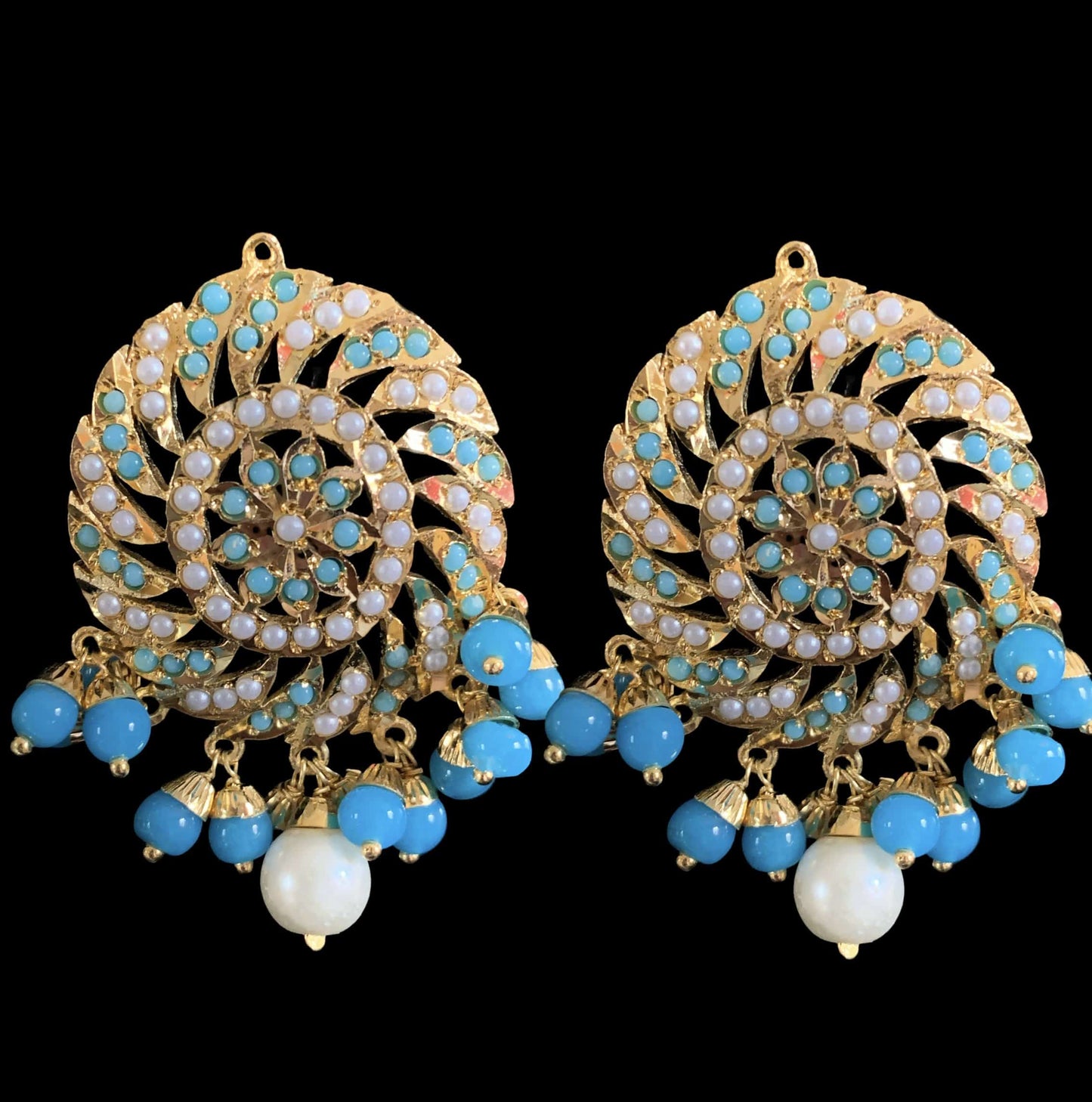 DJET16 Raabya punjabi Jadau earrings tika( Feroza / turquoise )( READY TO SHIP )