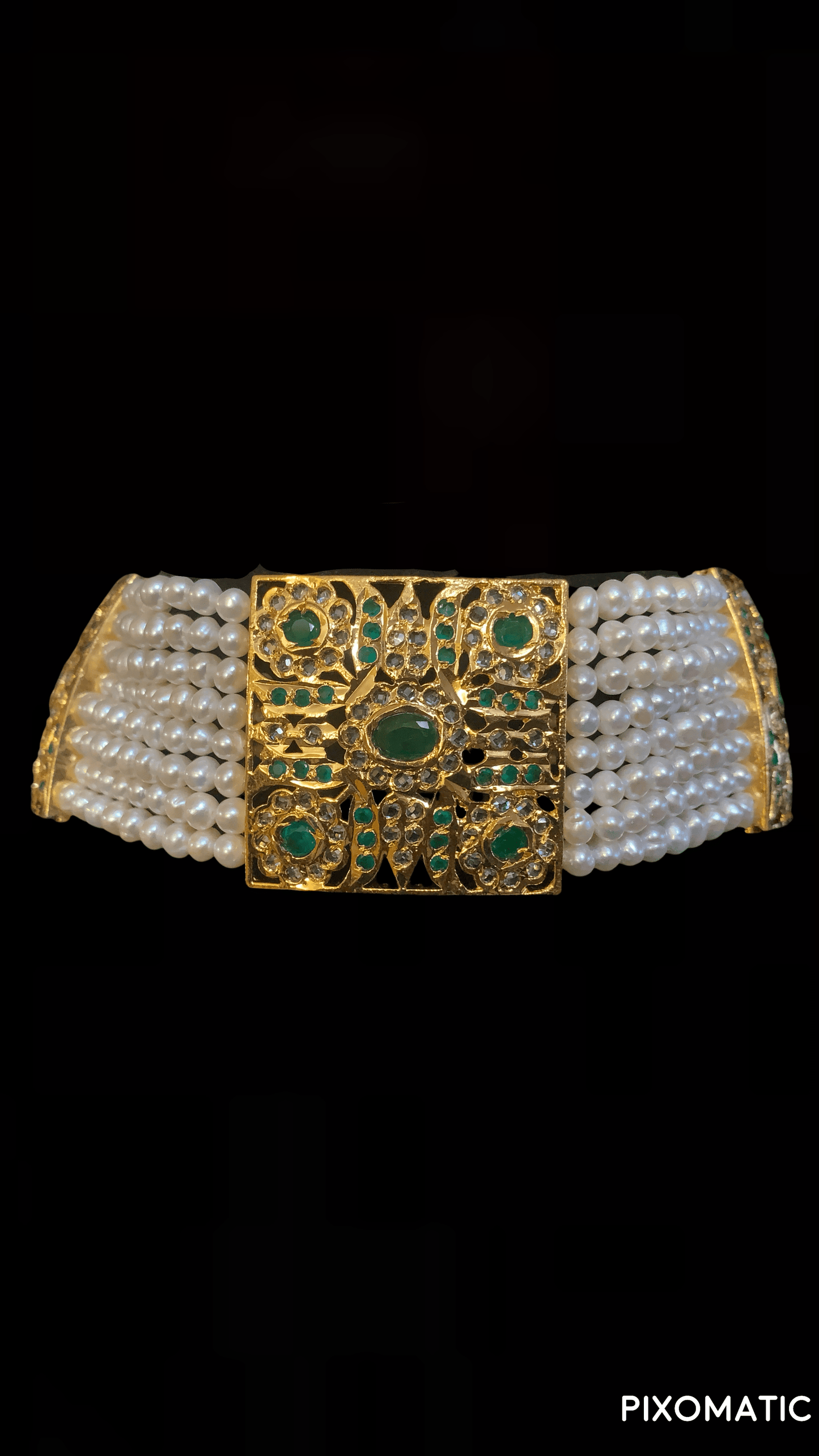 C18 Adeeva fresh water pearl choker in emeralds ( READY TO SHIP )