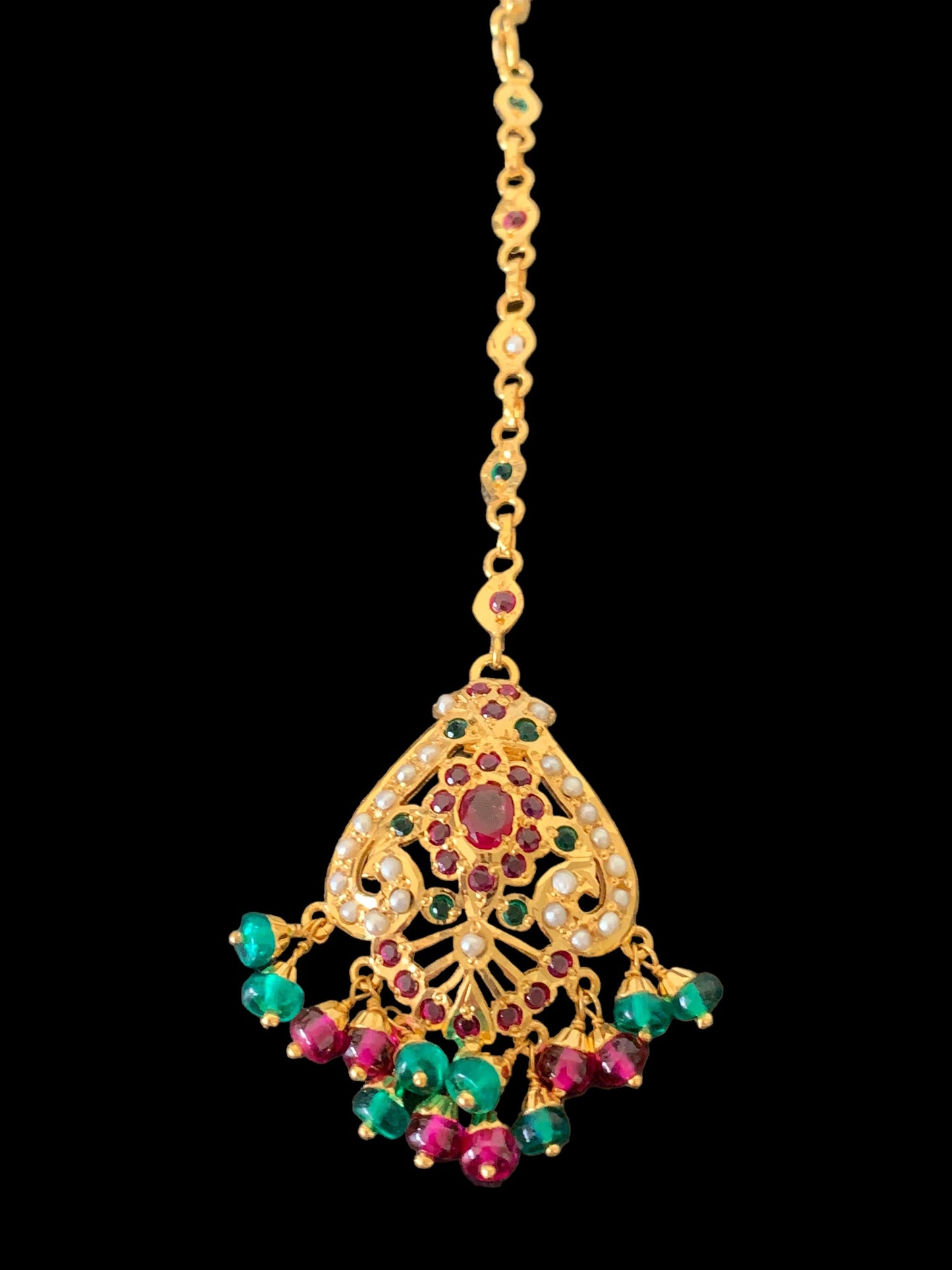 DTK405 Gold plated silver tika in ruby emerald ( SHIPS IN 5 WEEKS )
