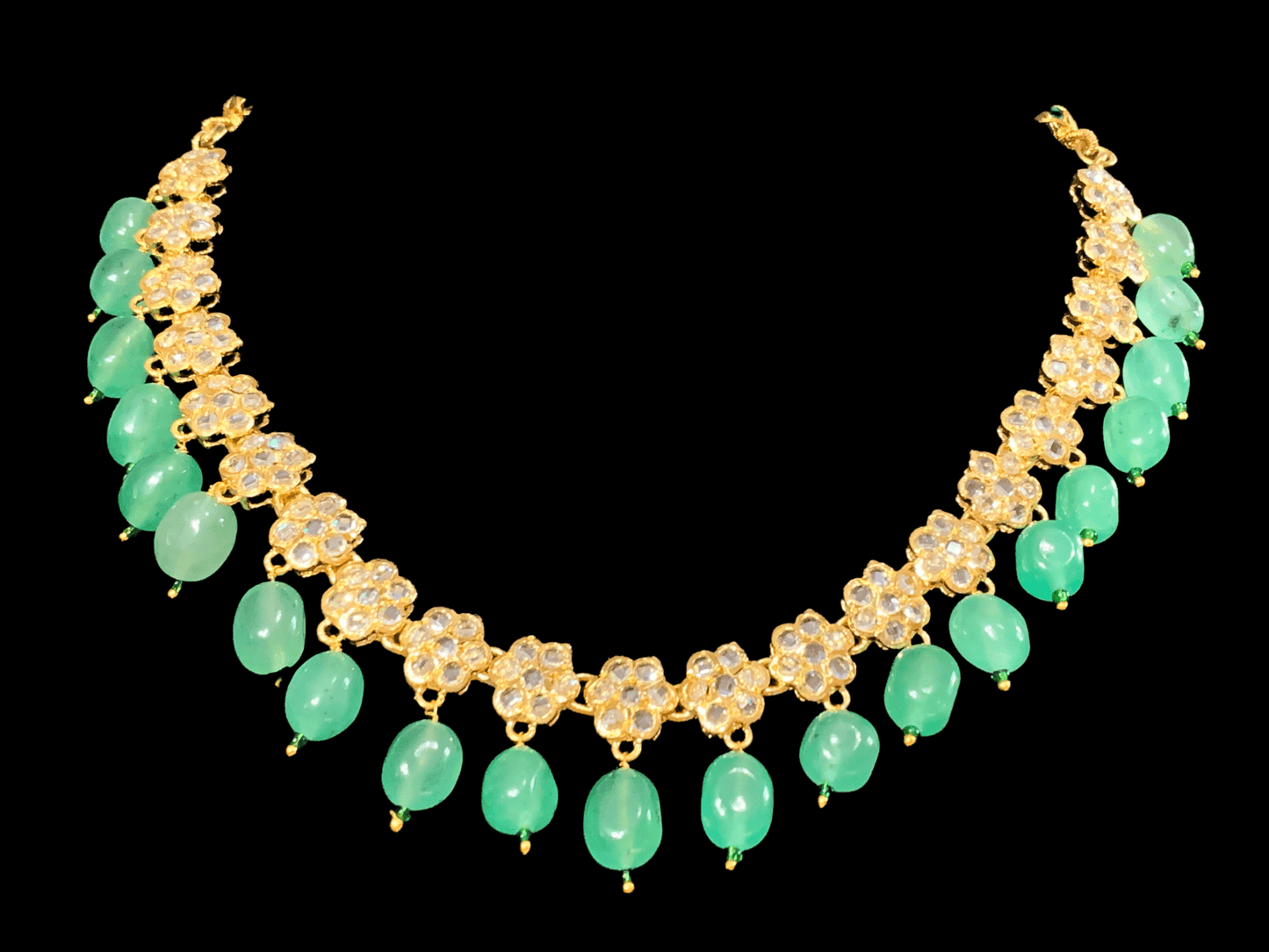 NS11 Meenaz necklace set - light green beads ( READY TO SHIP )
