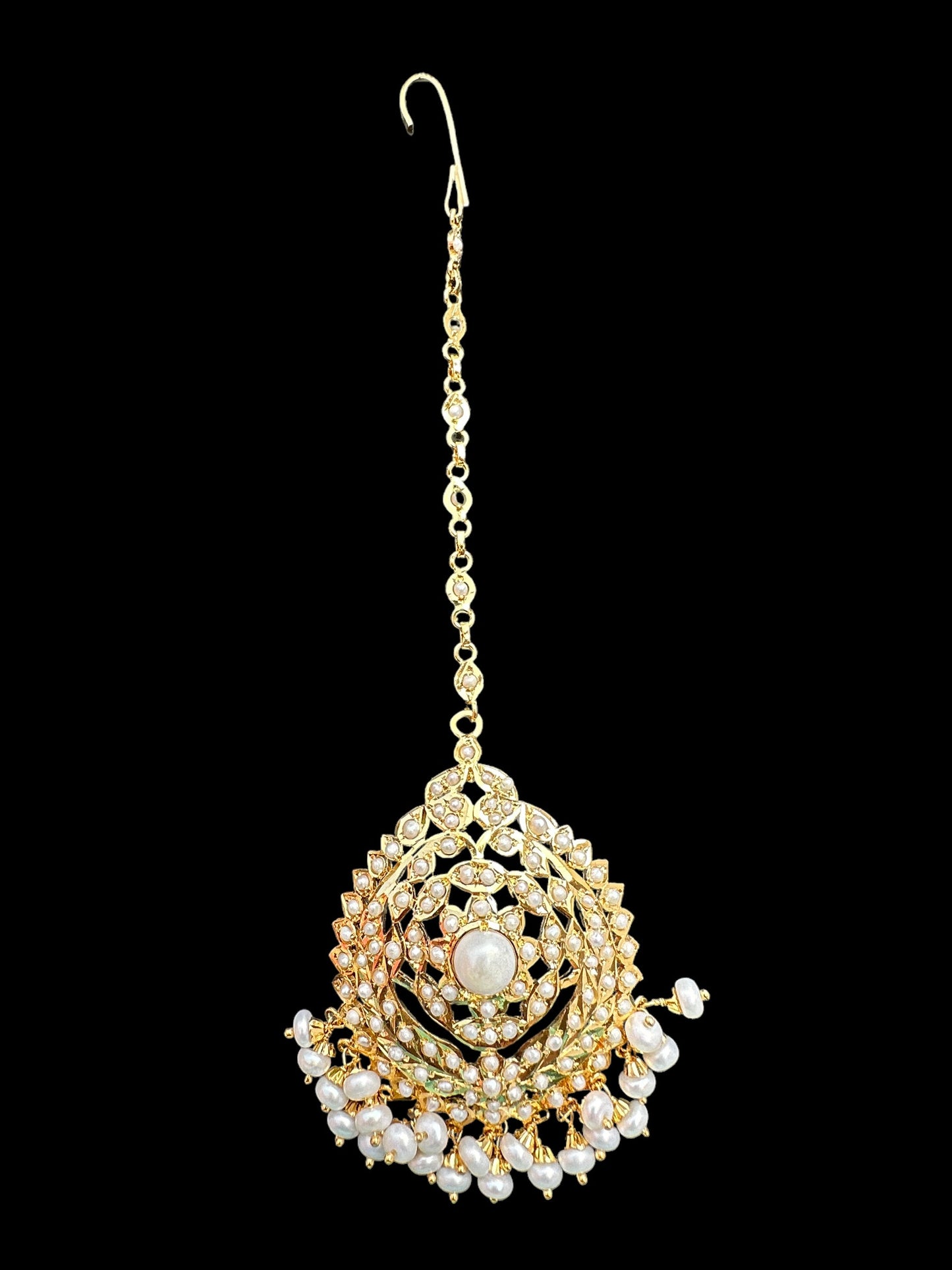 Gold plated silver tikka in fresh water pearls ( READY TO SHIP )