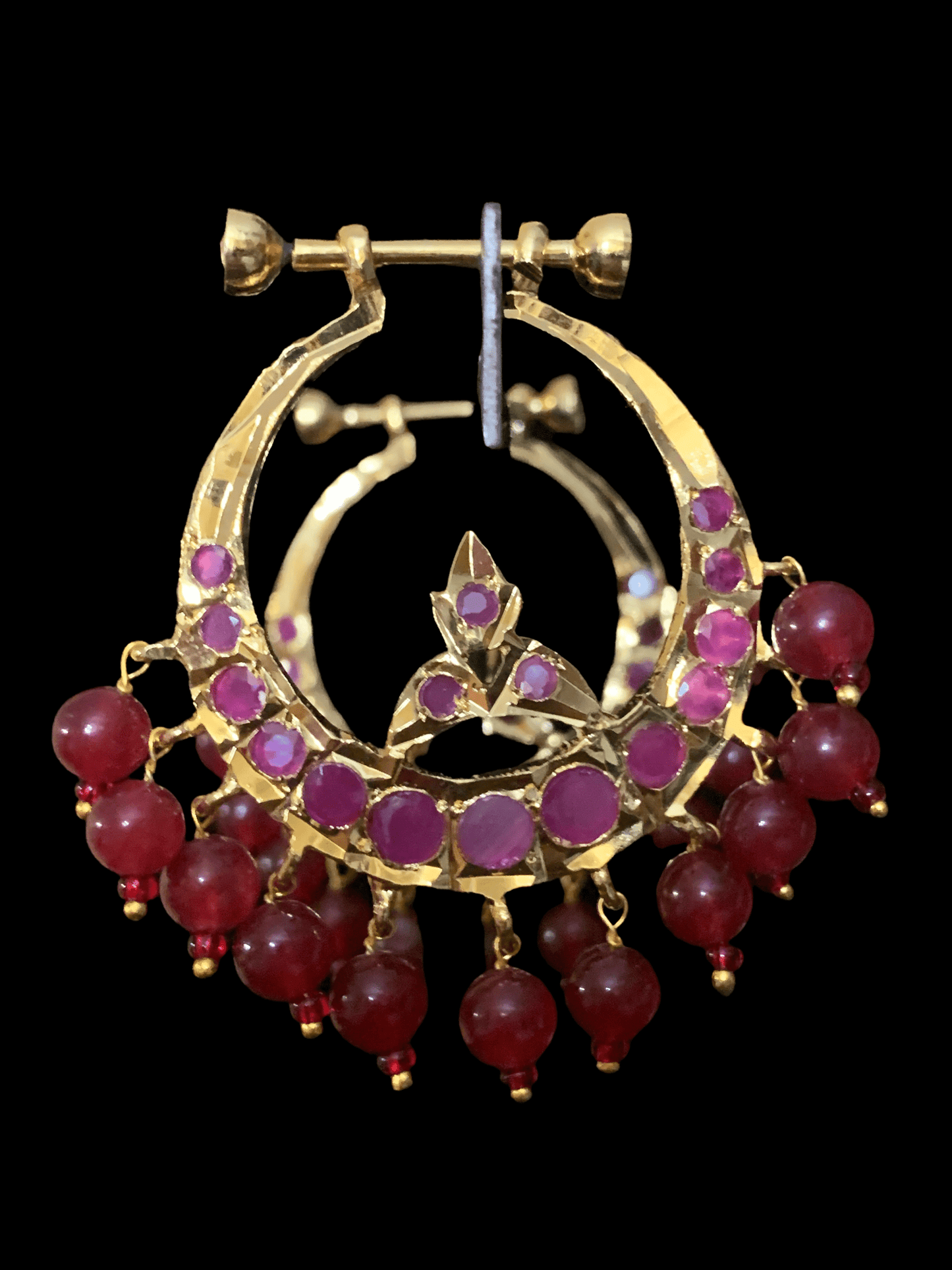 DER134 Hosna gold plated chandbali - red (SHIPS IN 4 WEEKS)