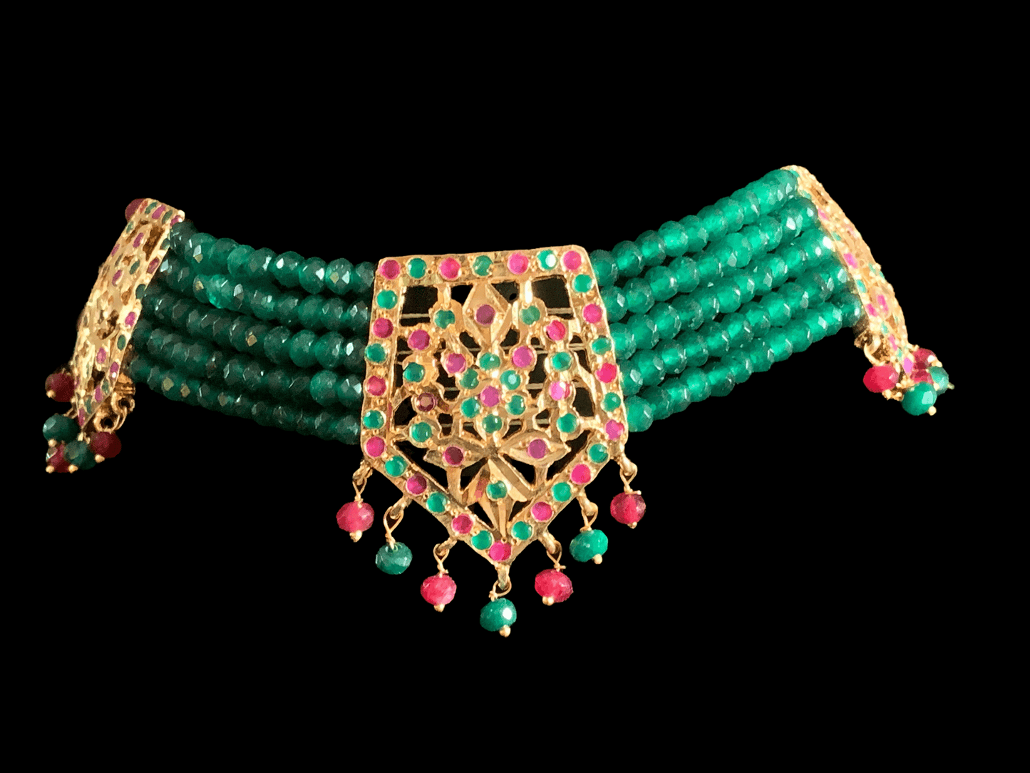 C34 Indu choker in red green beads ( READY TO SHIP)