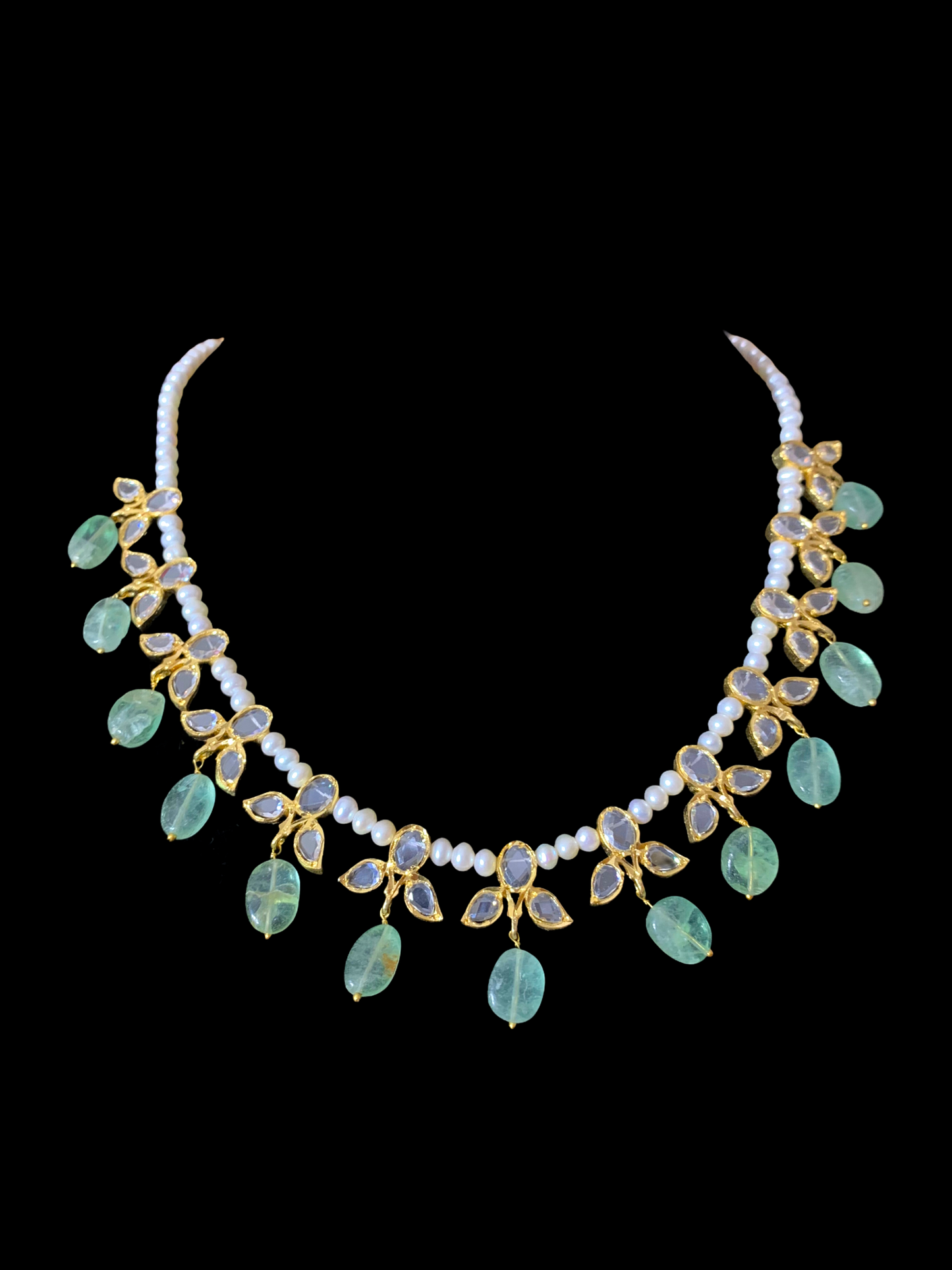 ZAFRIN gold plated silver necklace set in emerald beads ( SHIPS IN 4 WEEKS )