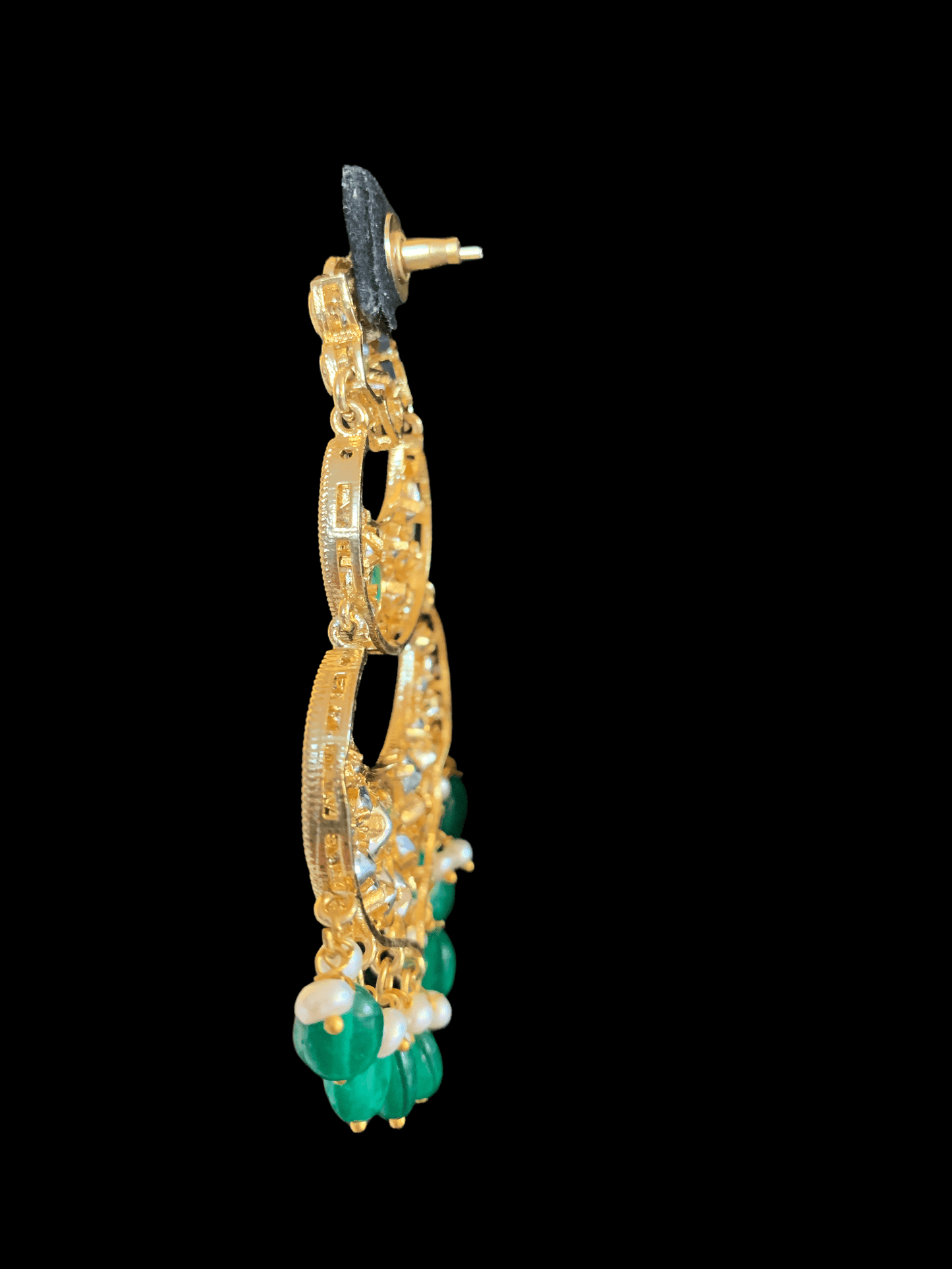 DER90 cz earrings in fresh water pearls- emerald ( READY TO SHIP)