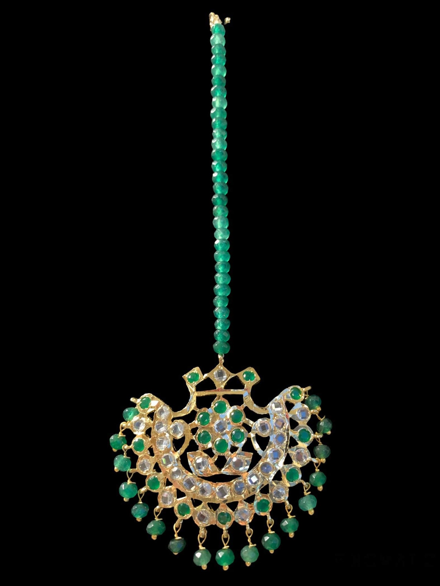 Saha chandbali tika in emeralds ( READY TO SHIP )