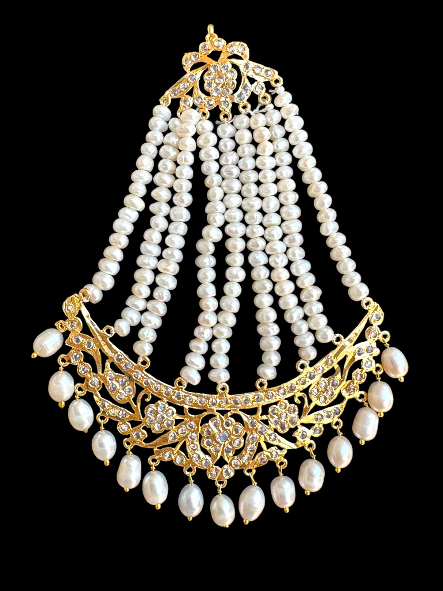 DJHR82 Hyderabadi gold plated jhoomar in fresh water pearls ( SHIPS IN 3 WEEKS)
