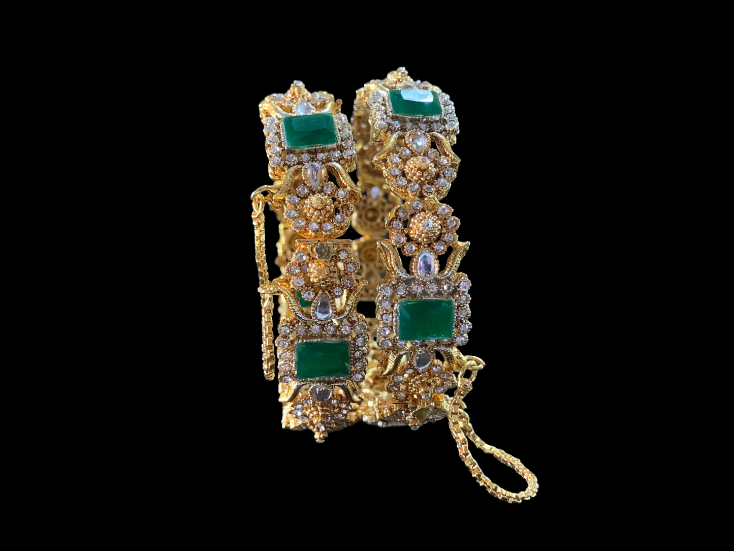 B117 Anisa green gold plated bangles - set of 2 ( SHIPS IN 4 WEEKS)