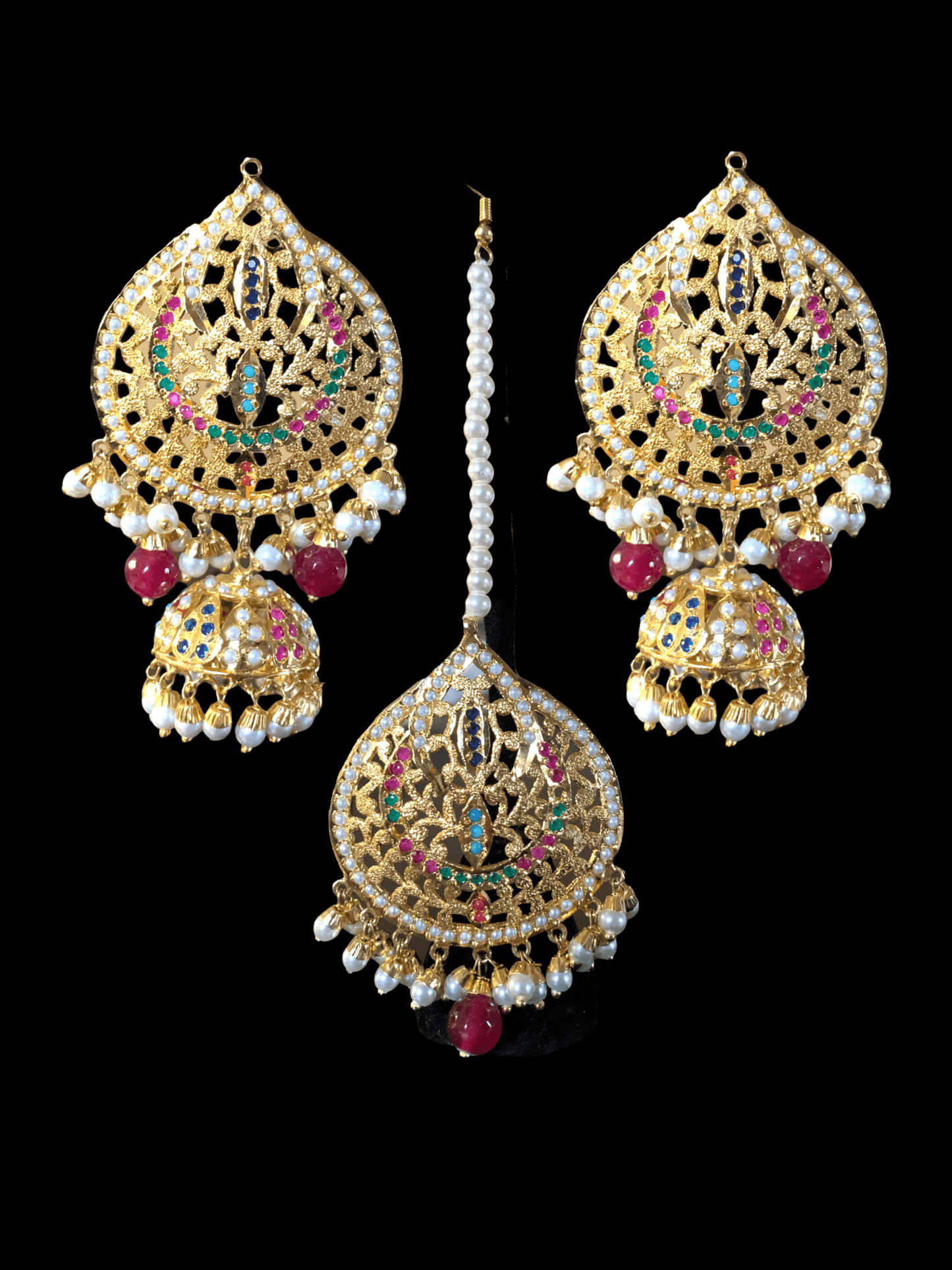 DJET2 navratan jhumka earrings tika ( READY TO SHIP )