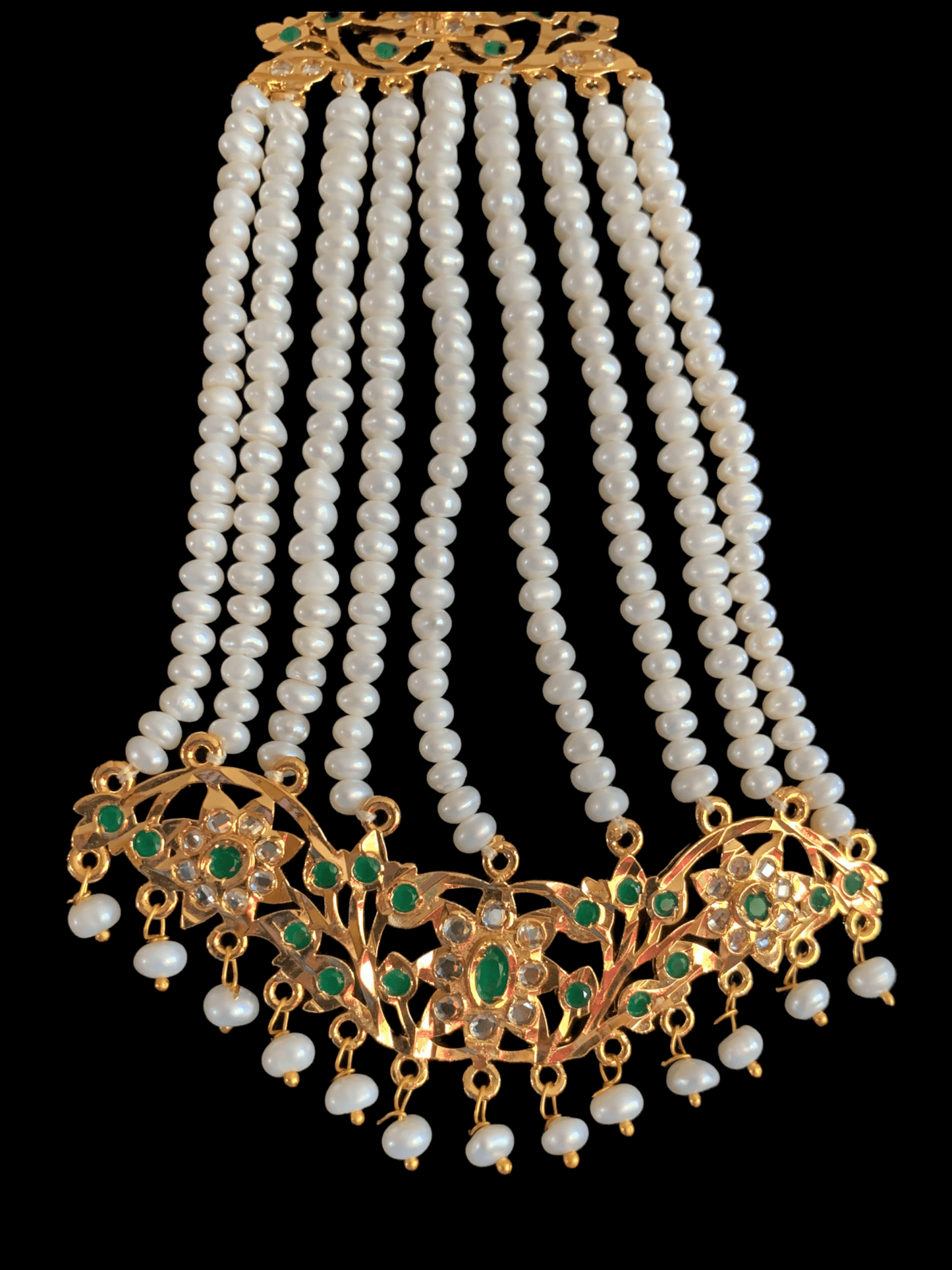 DJHR8 Abira green jhoomar in fresh water pearls ( READY TO SHIP)