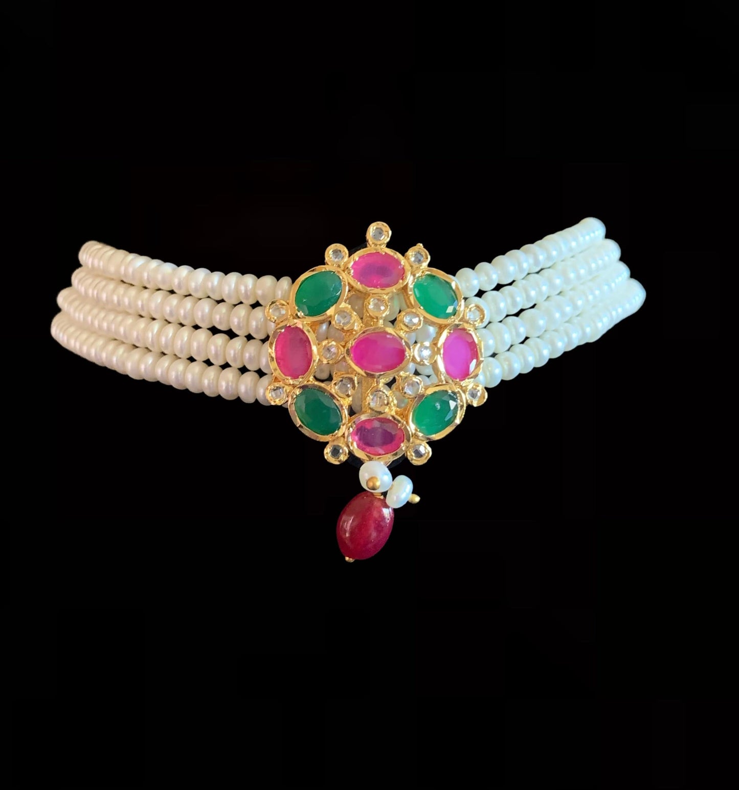 C13 Alma fresh water pearl choker set ( RUBY EMERALD ) ( READY TO SHIP )