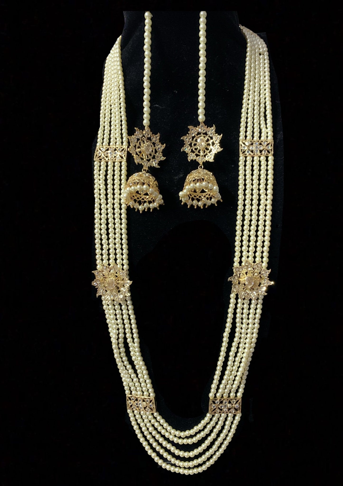 Zarnash gold plated ( off white ) long necklace with earrings (READY TO SHIP)