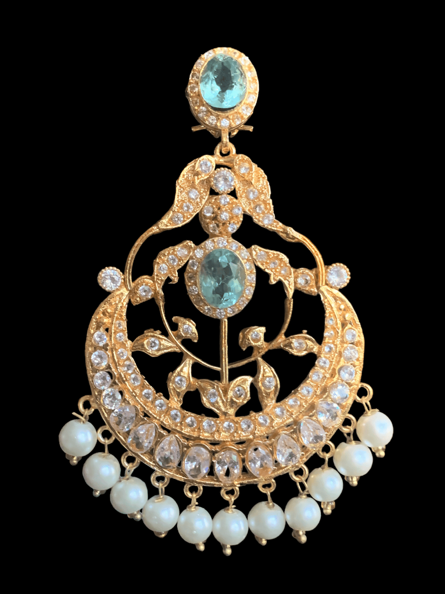 DER257 aqua blue Cz earrings with pearls (SHIPS IN 2 WEEKS )