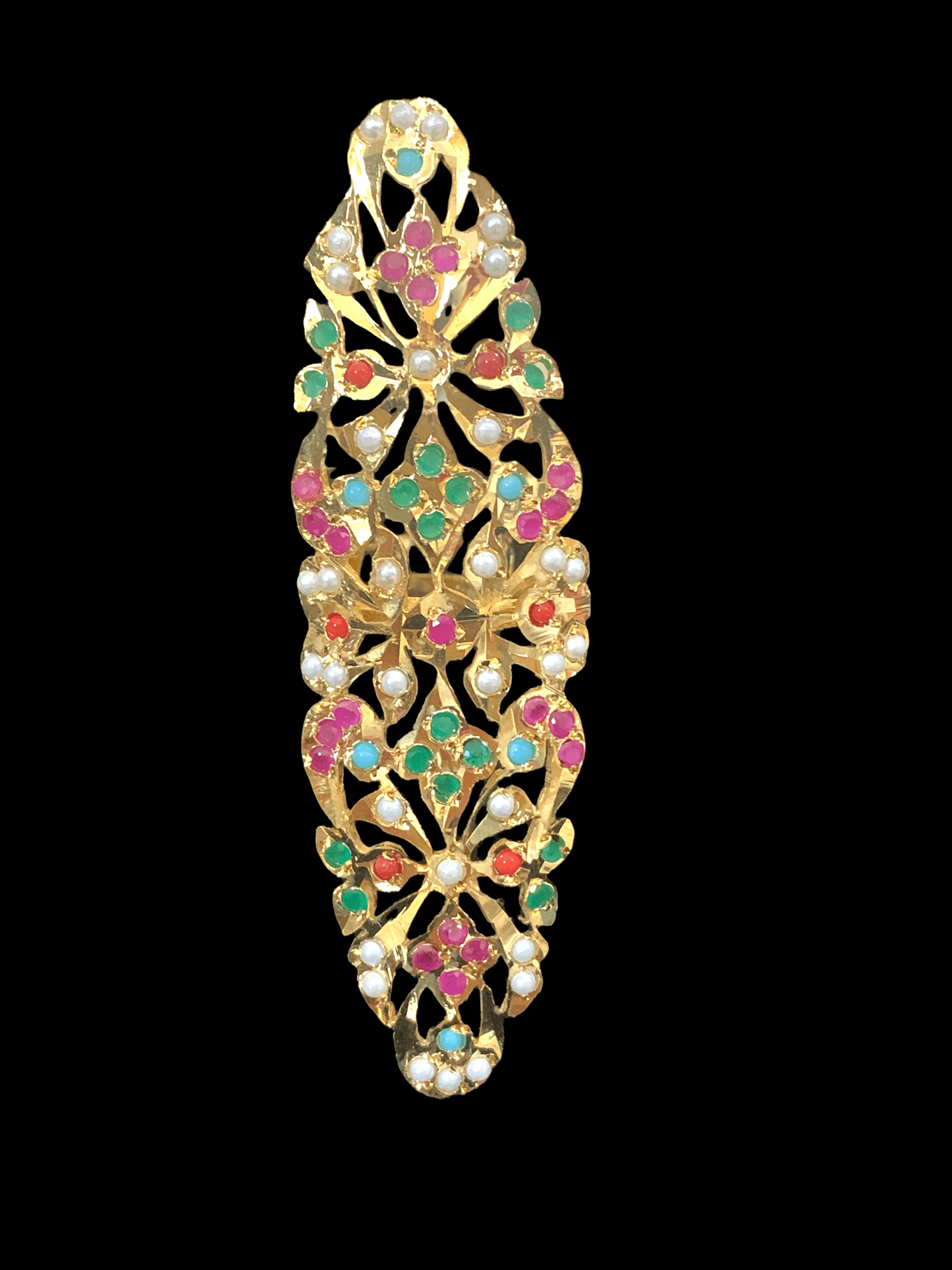 DJR50 Oversized Jadau pearl ring(navratan ) ( SHIPS IN 4 WEEKS )