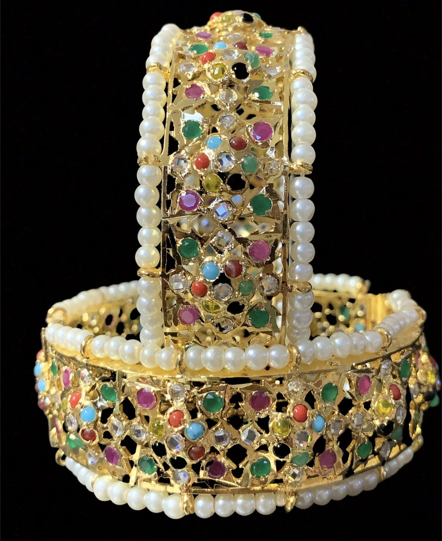 B130 Azmah navratan pearl bangles ( READY TO SHIP )