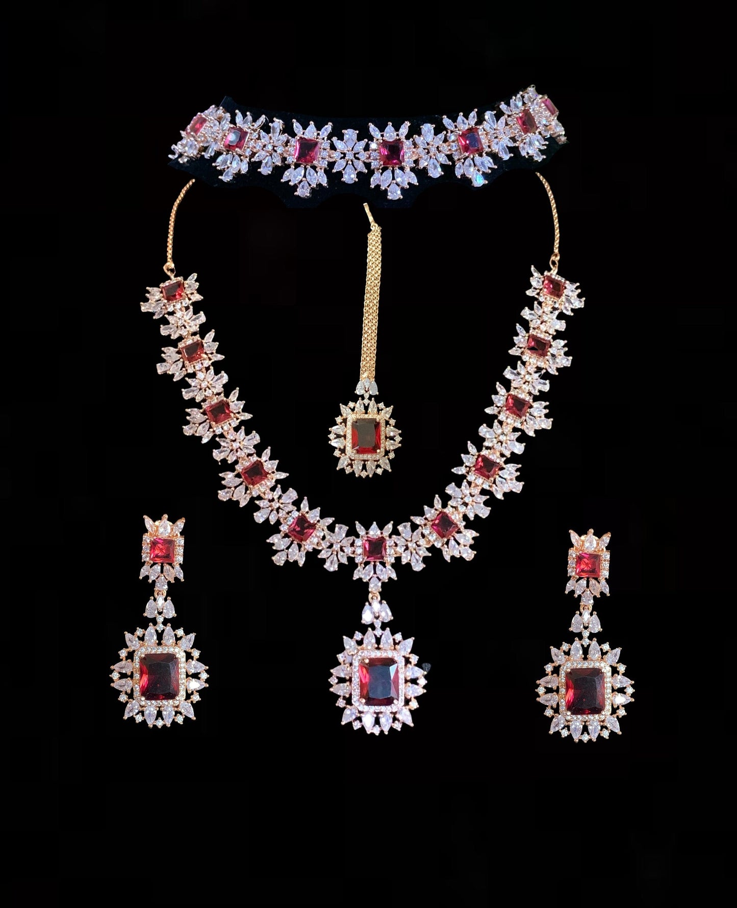 BR29 Sarah  gold plated cz set in ruby  ( READY TO SHIP )