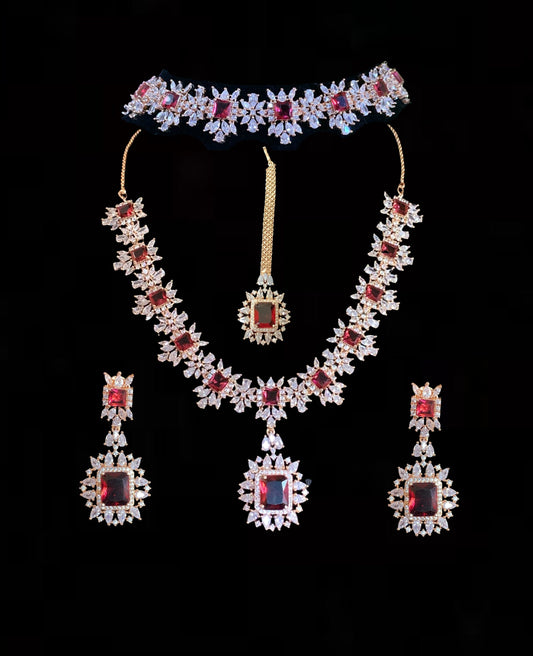 BR29 Sarah  gold plated cz set in ruby  ( READY TO SHIP )