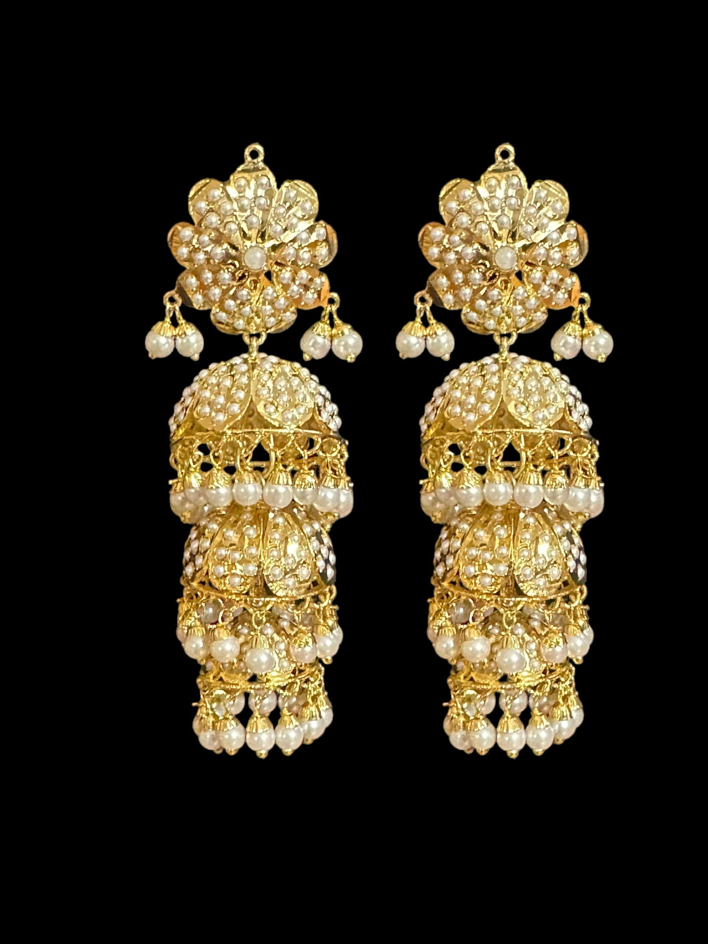 DER506 Mya gold plated jhumka earrings - pearls ( SHIPS IN 4 WEEKS )