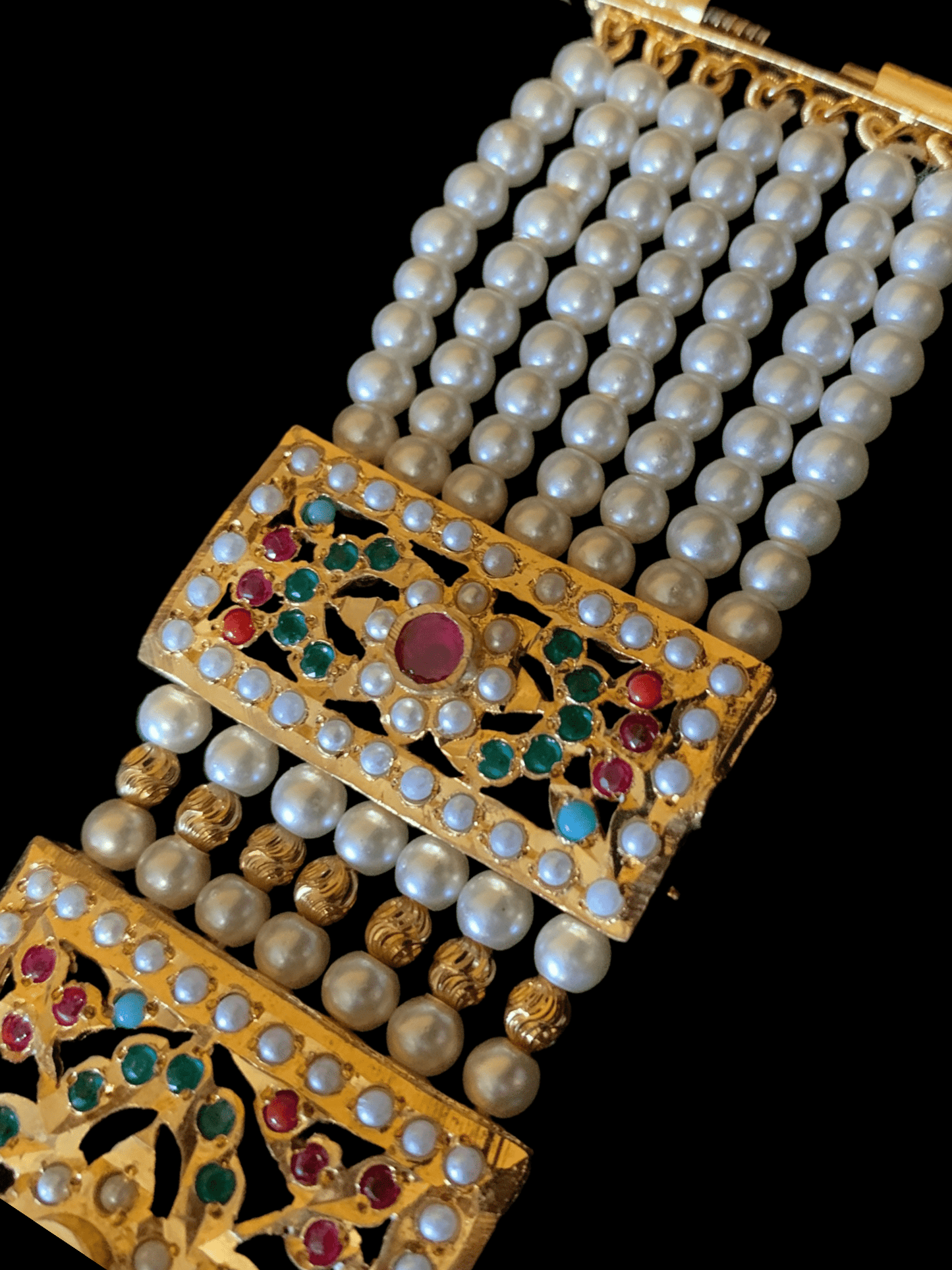 B66 Saira jadau bracelet in navratan with pearls ( READY TO SHIP )